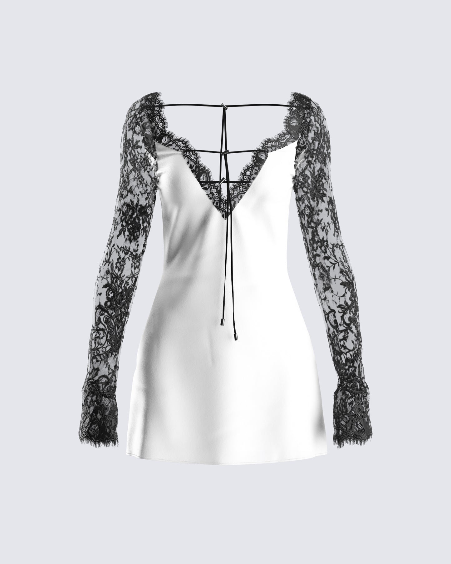 Minnie White Satin Lace Trim Dress product front