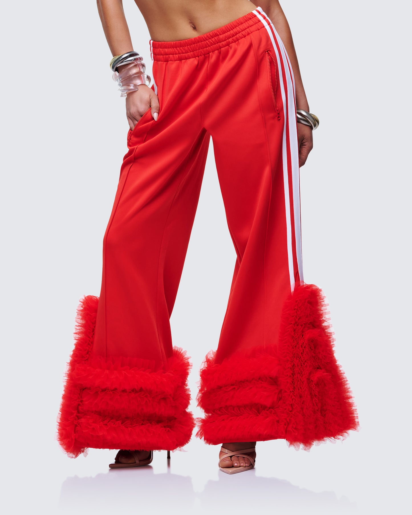 Romilda Red Mesh Ruffle Sweatpant