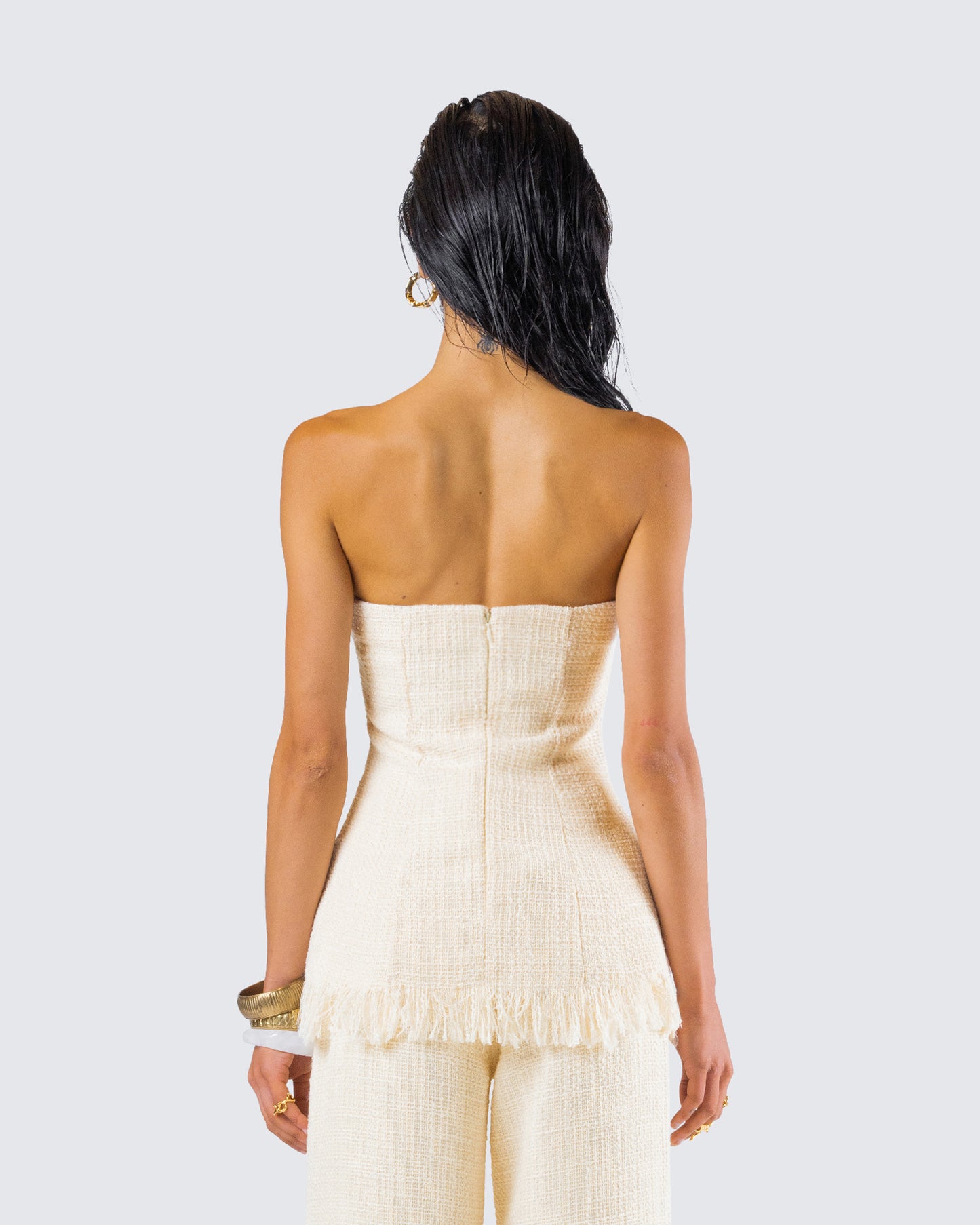 Havanah Ivory Tweed Strapless Top
