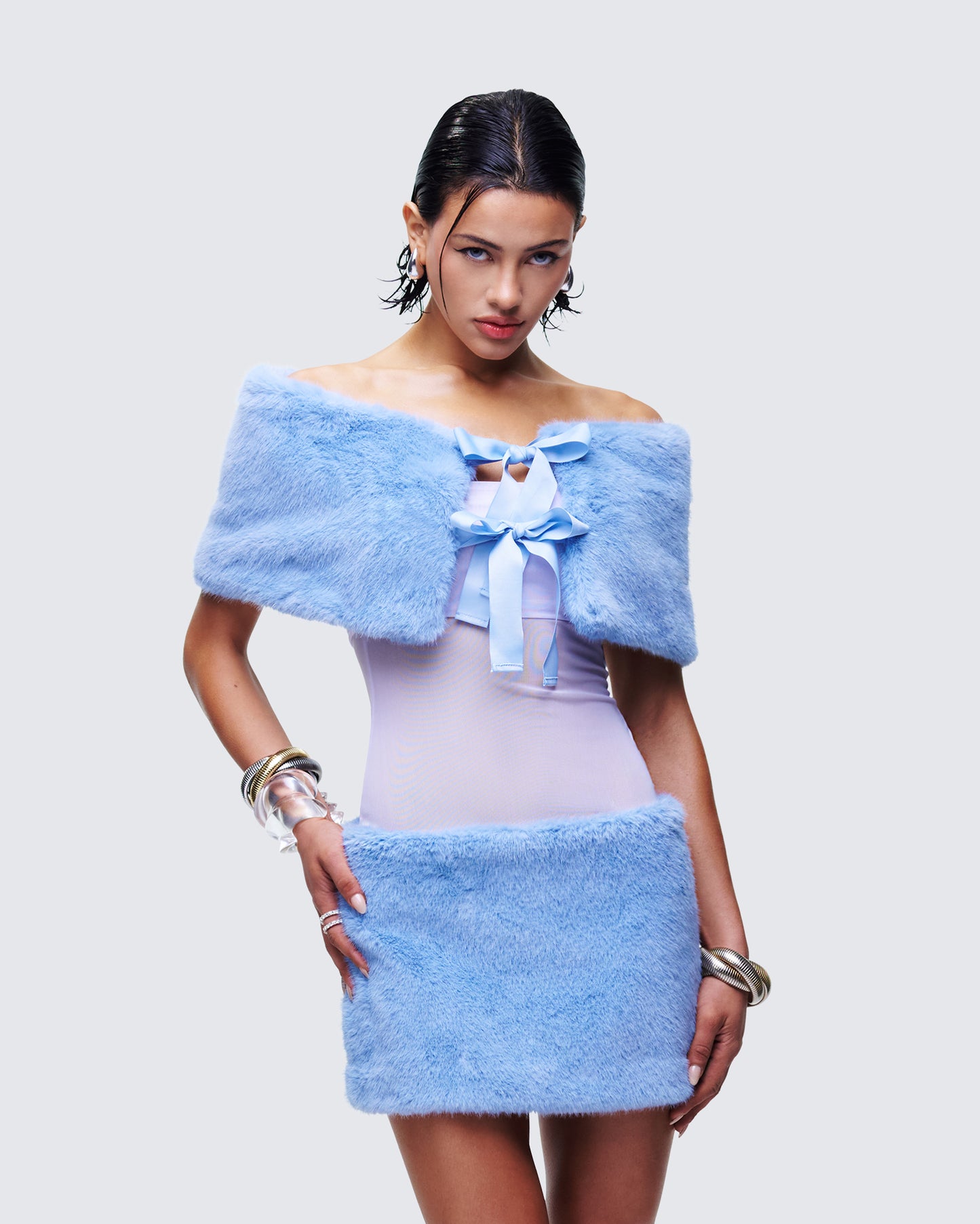 Noelle Blue Faux Fur Shrug