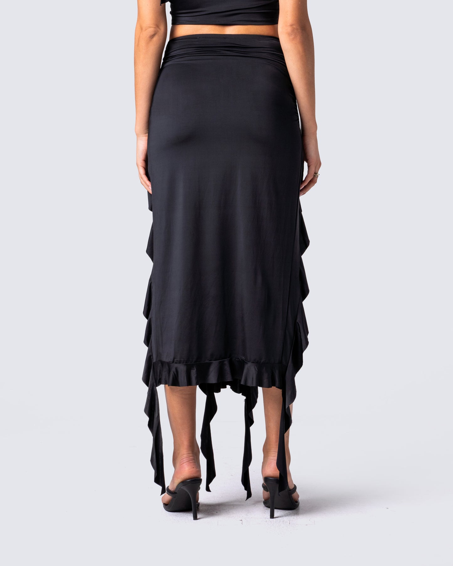 Veeti Black Jersey Ruffle Skirt