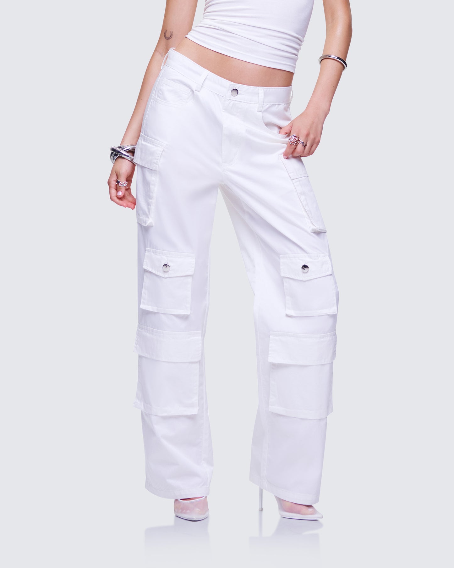 Chima White Cargo Twill Pant