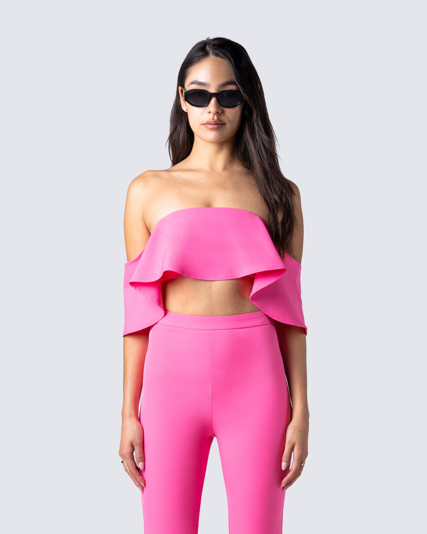 Maro Pink Off Shoulder Top model front