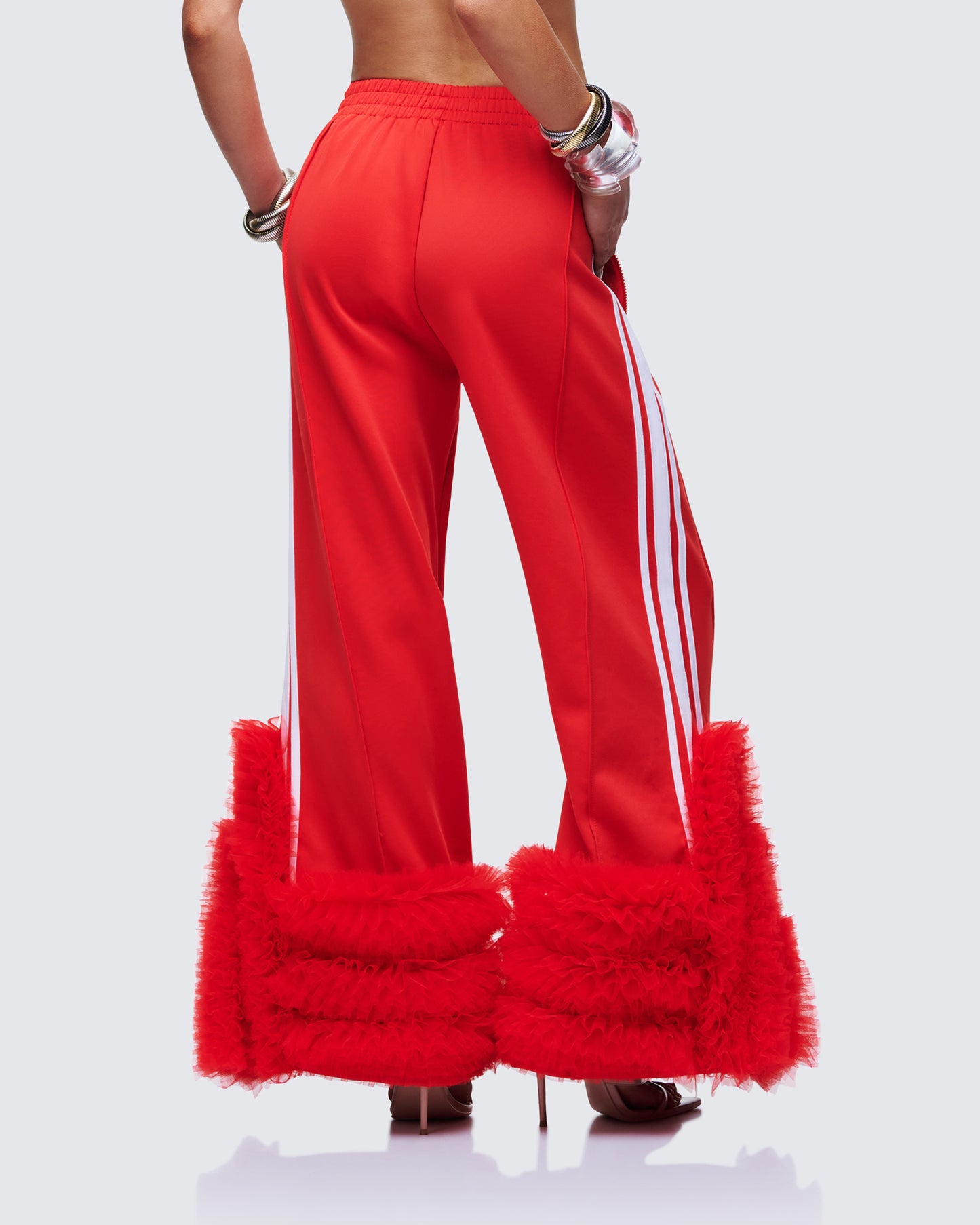 Romilda Red Mesh Ruffle Sweatpant
