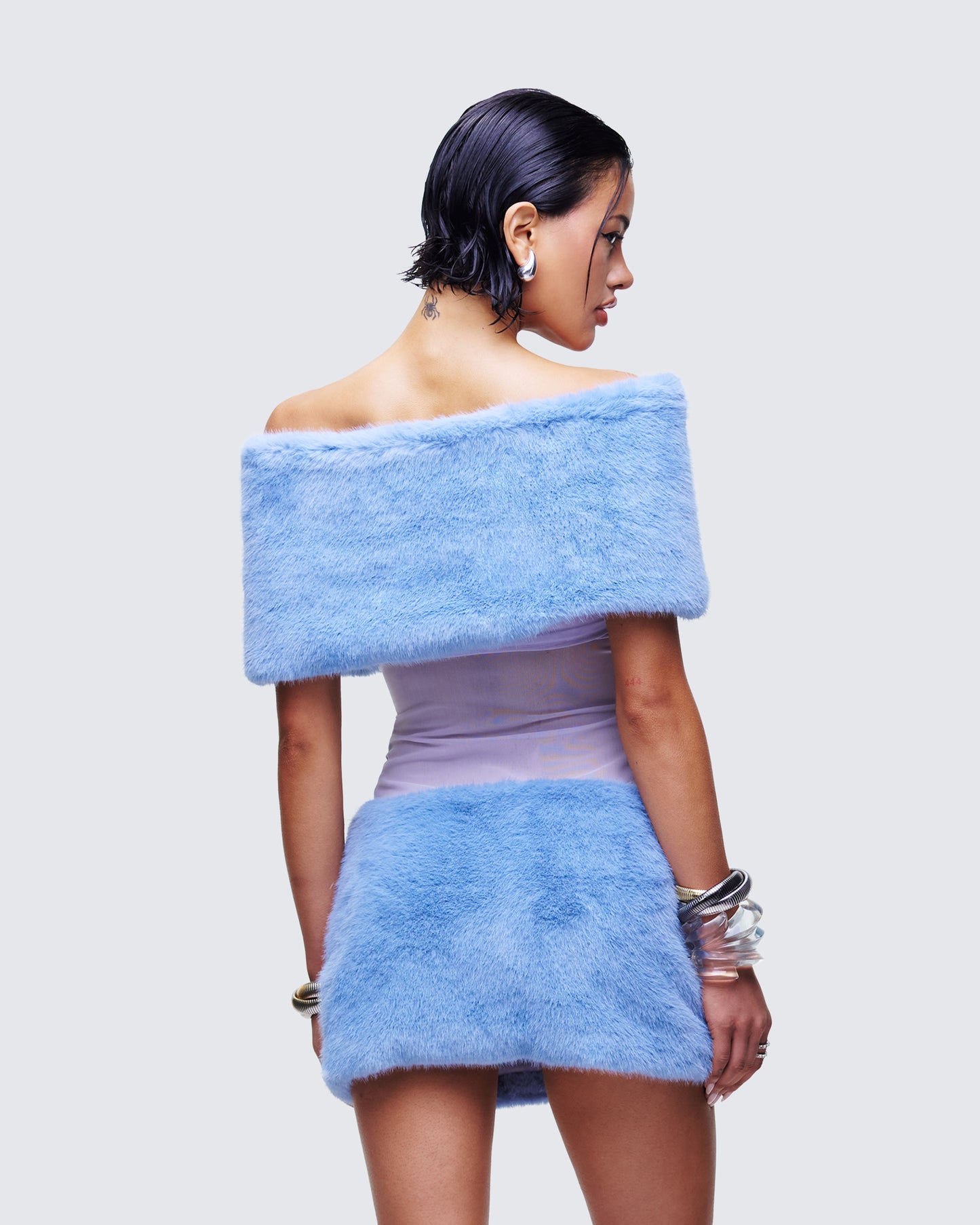 Noelle Blue Faux Fur Shrug