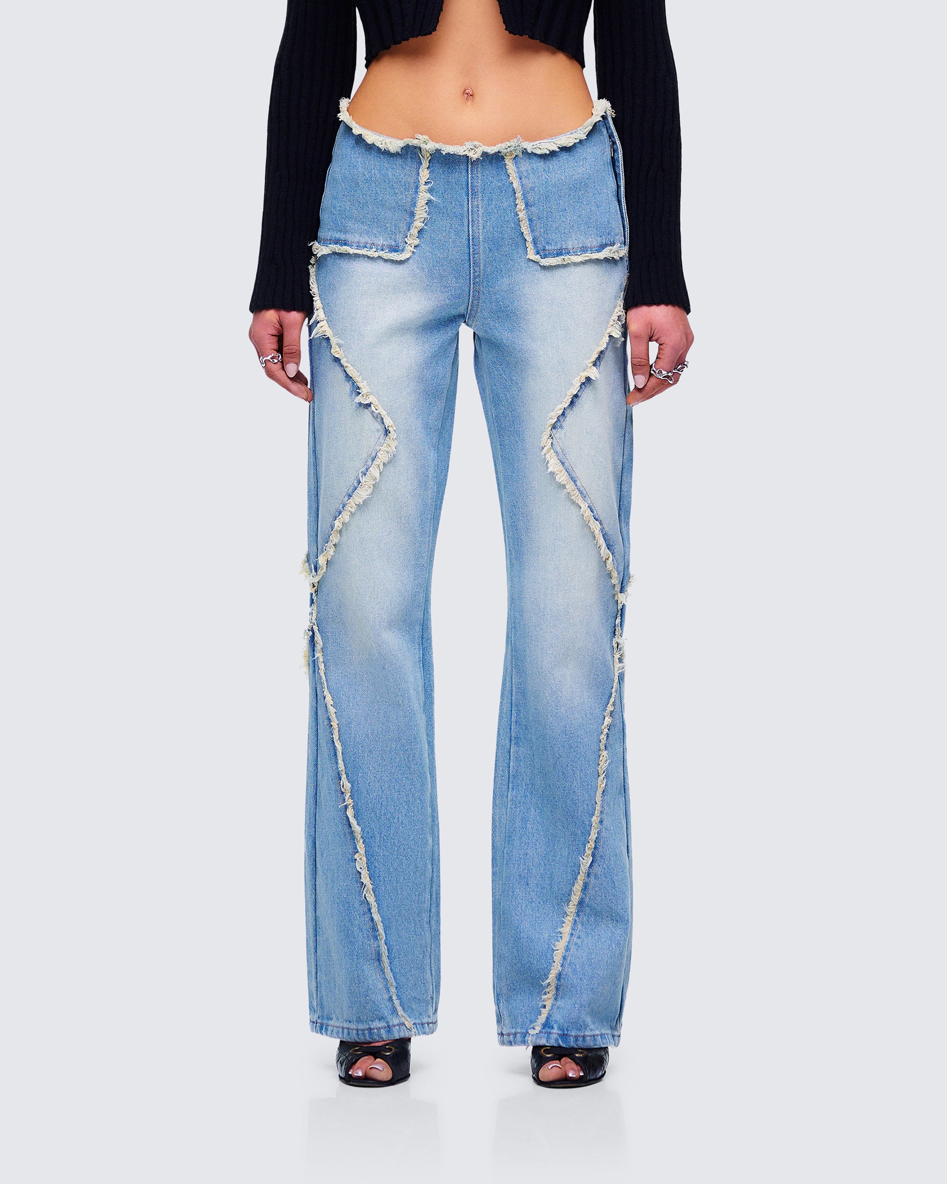 Kaiana Blue Denim Straight Leg Jeans model front