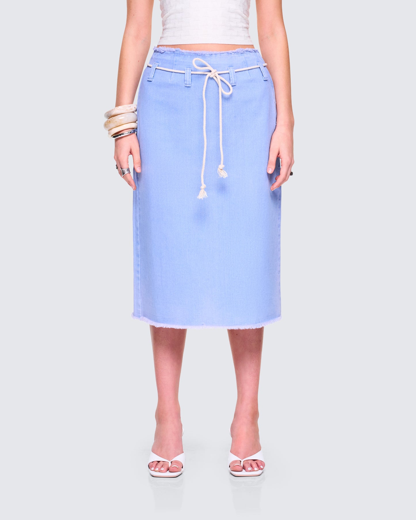 Heidi Blue Column Midi Denim Skirt model front