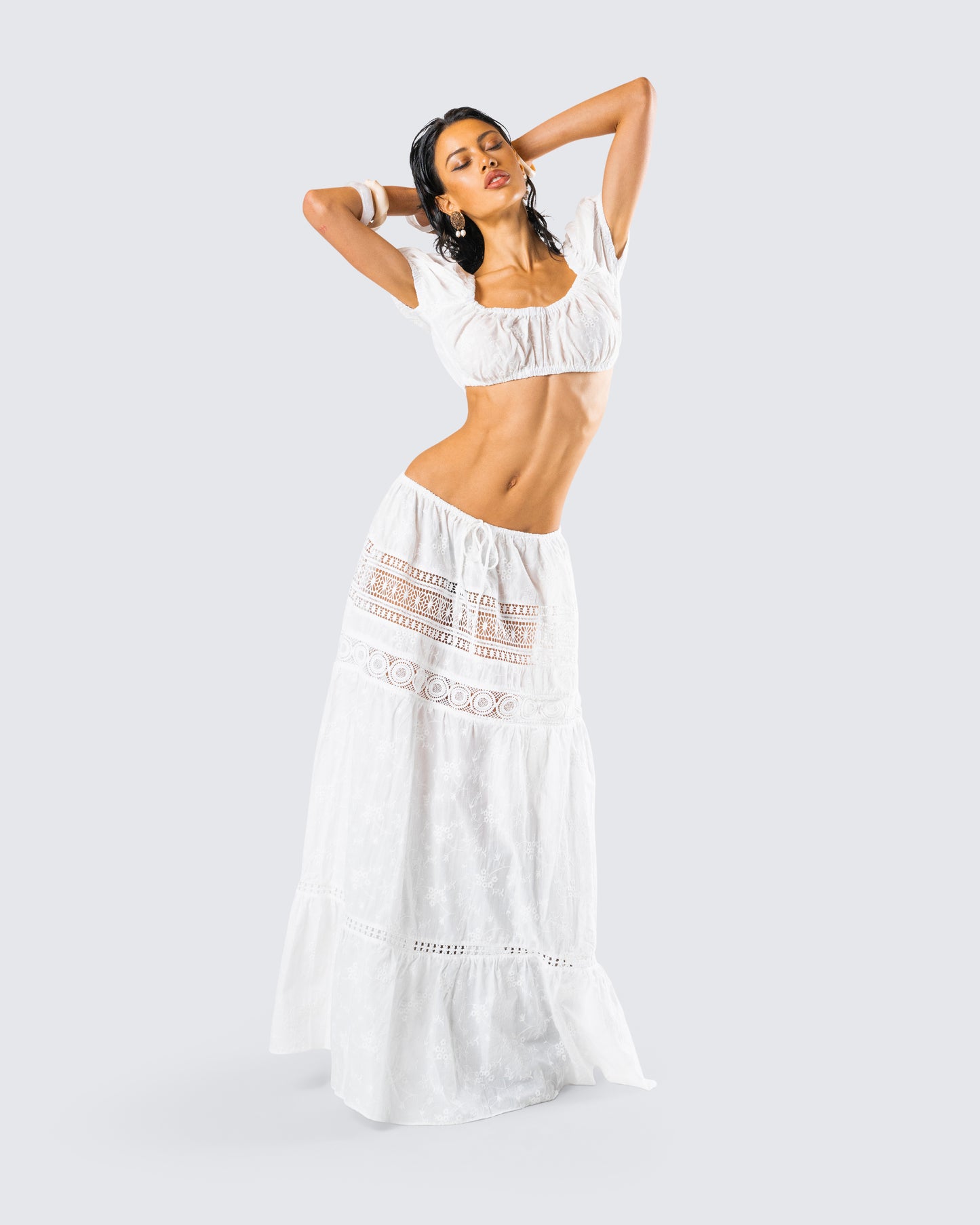 Rue White Cotton Floral Maxi Skirt