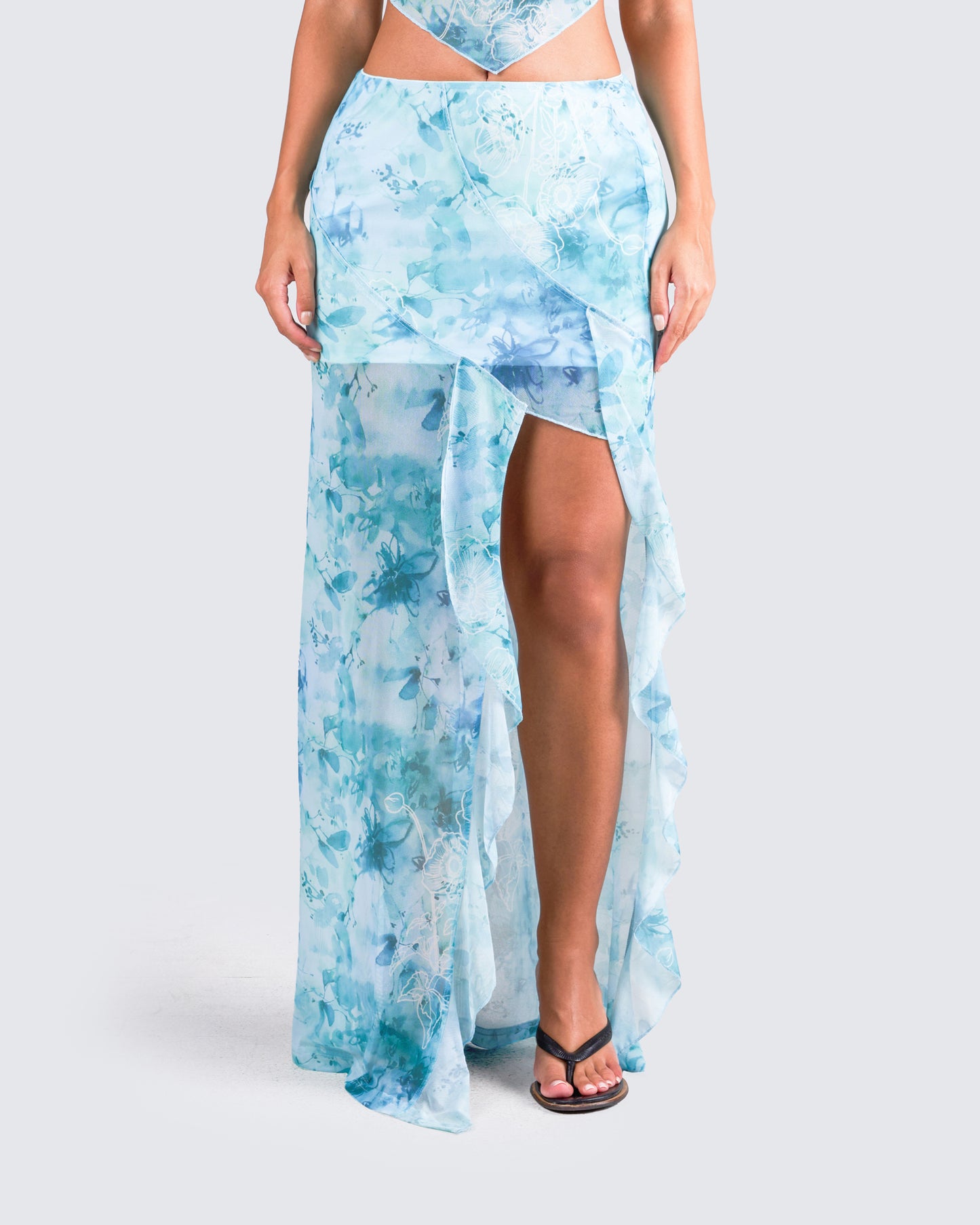 Bahia Mint Floral Print Skirt model front
