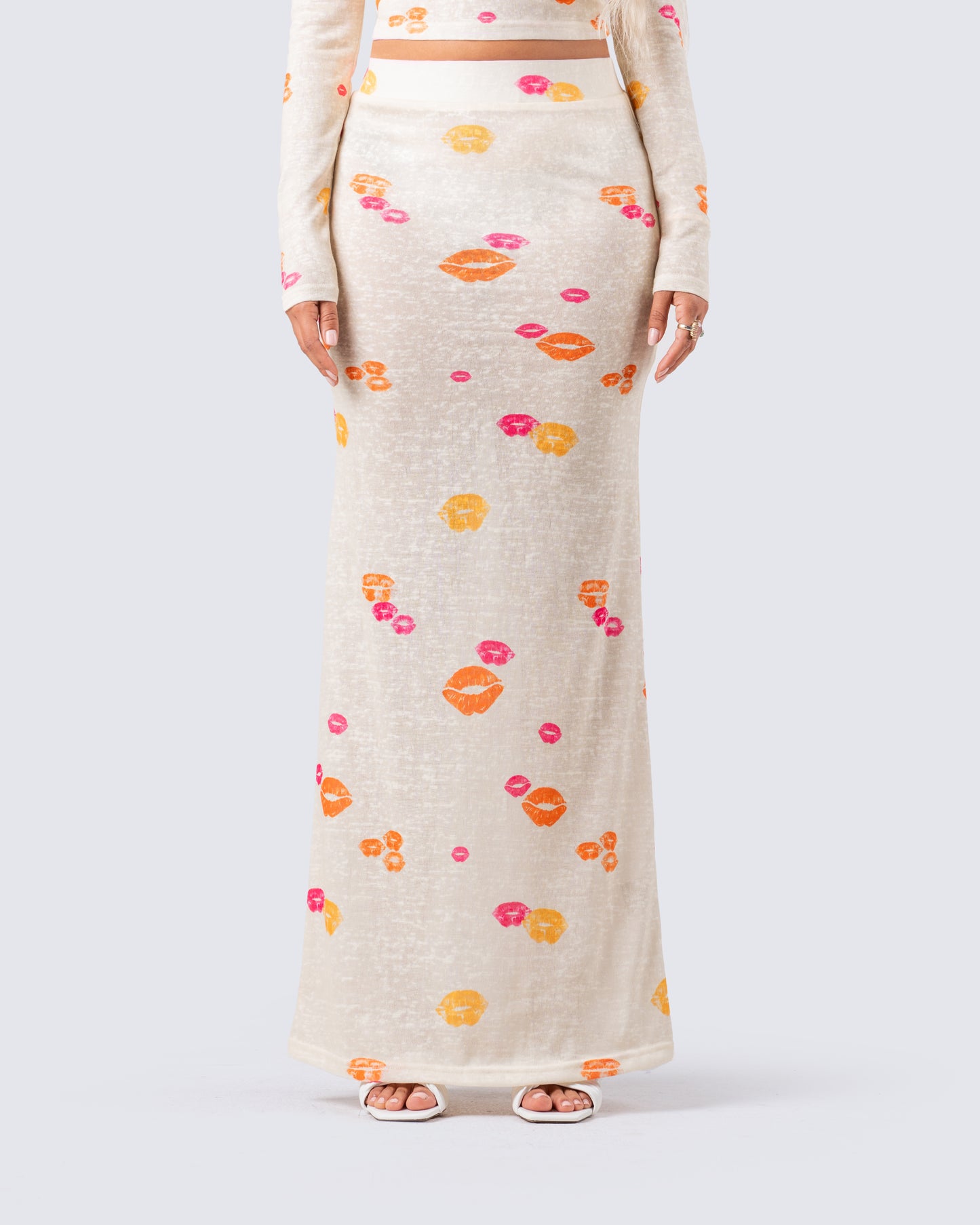 Aba Kiss Print Maxi Skirt model front