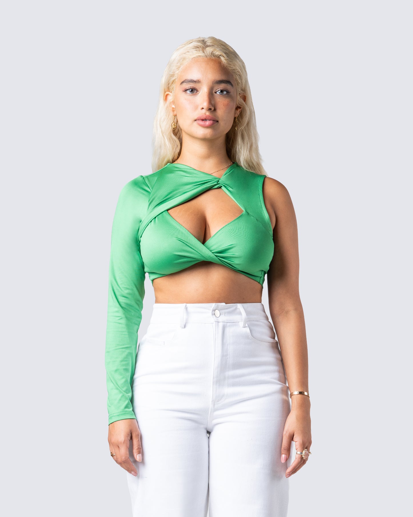 Domino Green Jersey Asymmetric Top