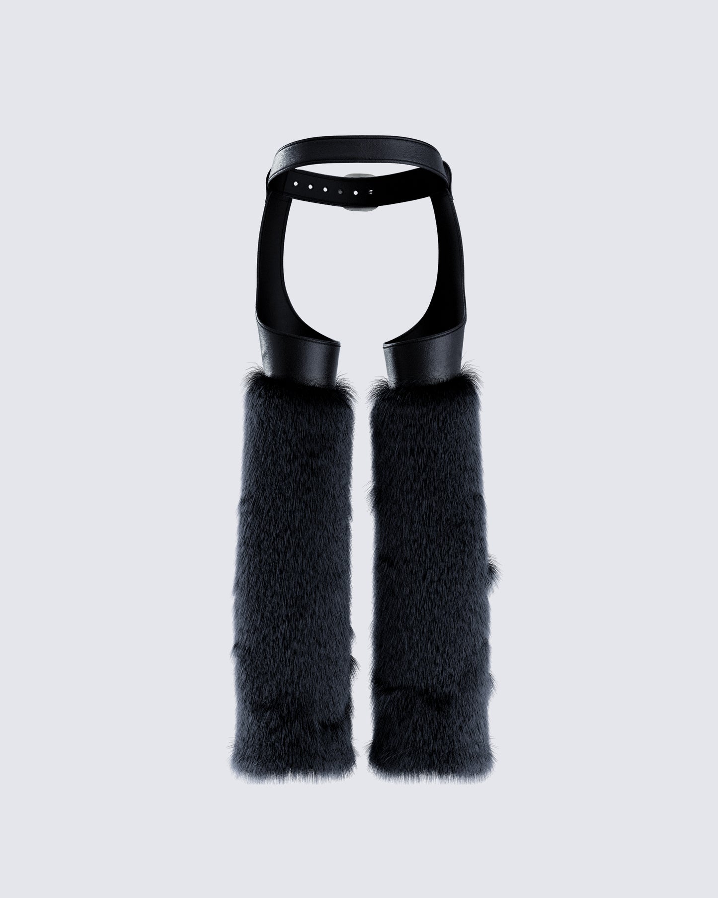 Zaria Black Vegan Leather Fur Trim Chaps