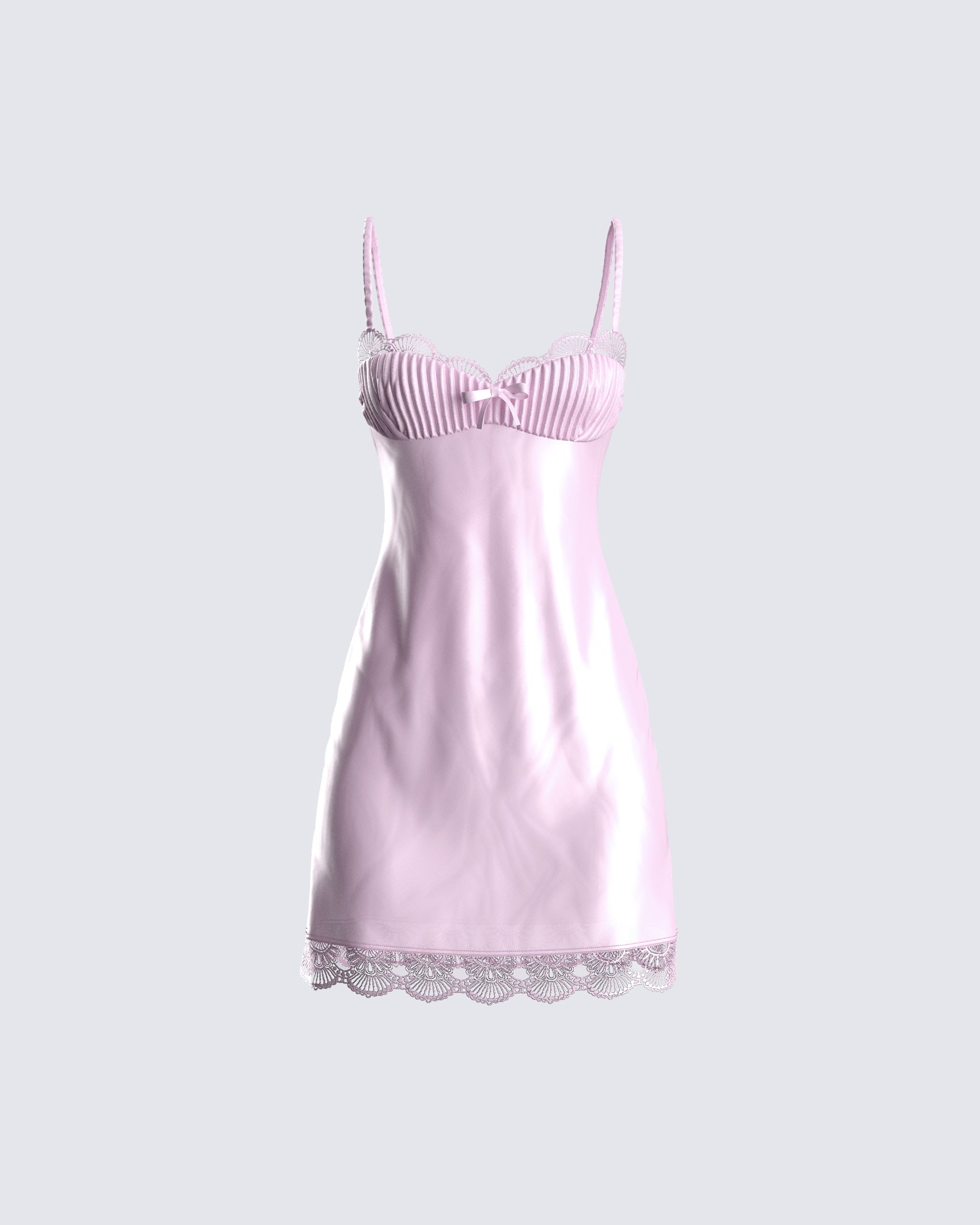 Pink Satin Mini Dress - Lace Trim Slip Dress FINESSE Pink Satin Mini Dress - Lace Trim Slip Dress FINESSE