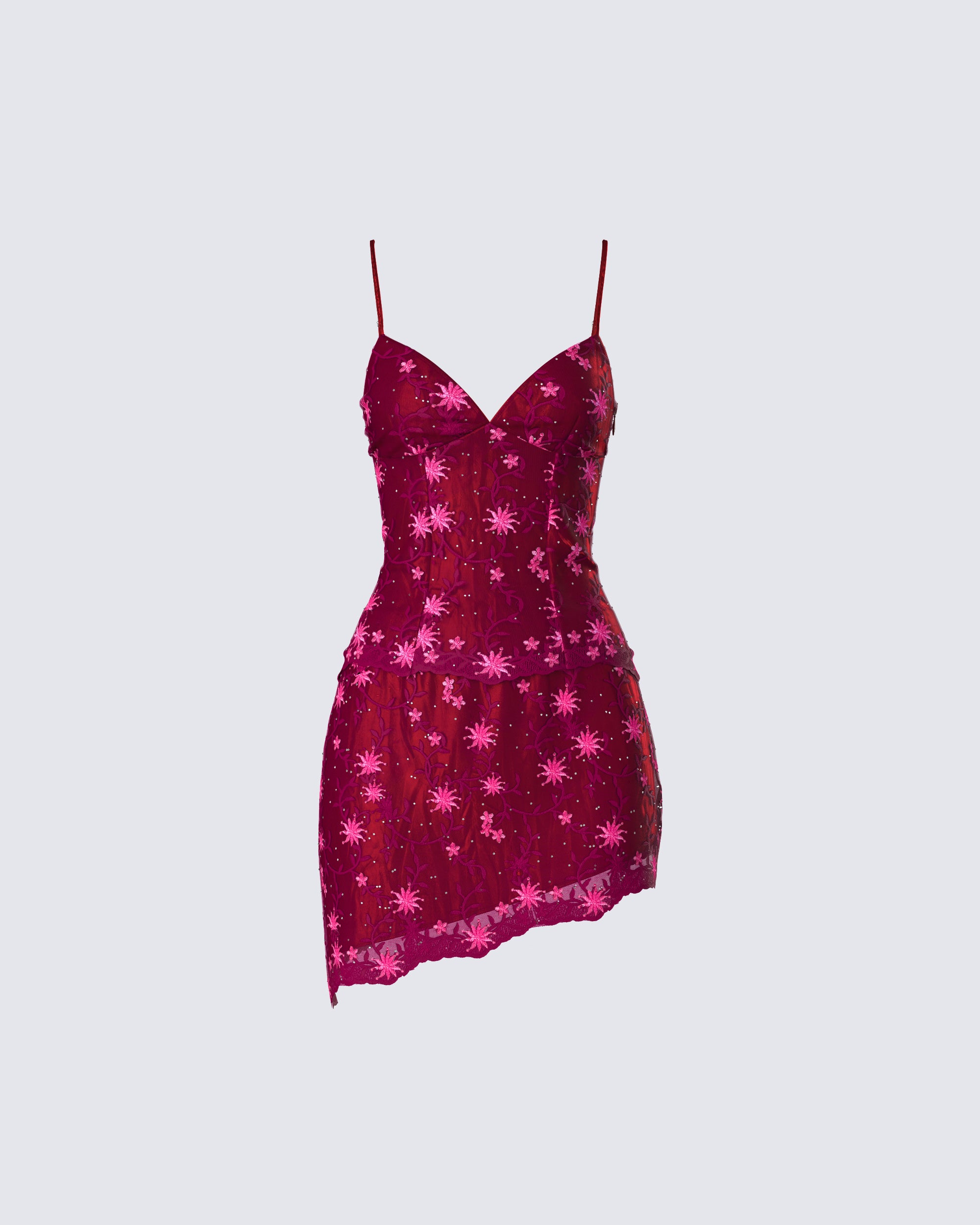 FRENCH TERRY LACE CONTRAST 2 PC. SET - RED/PINK