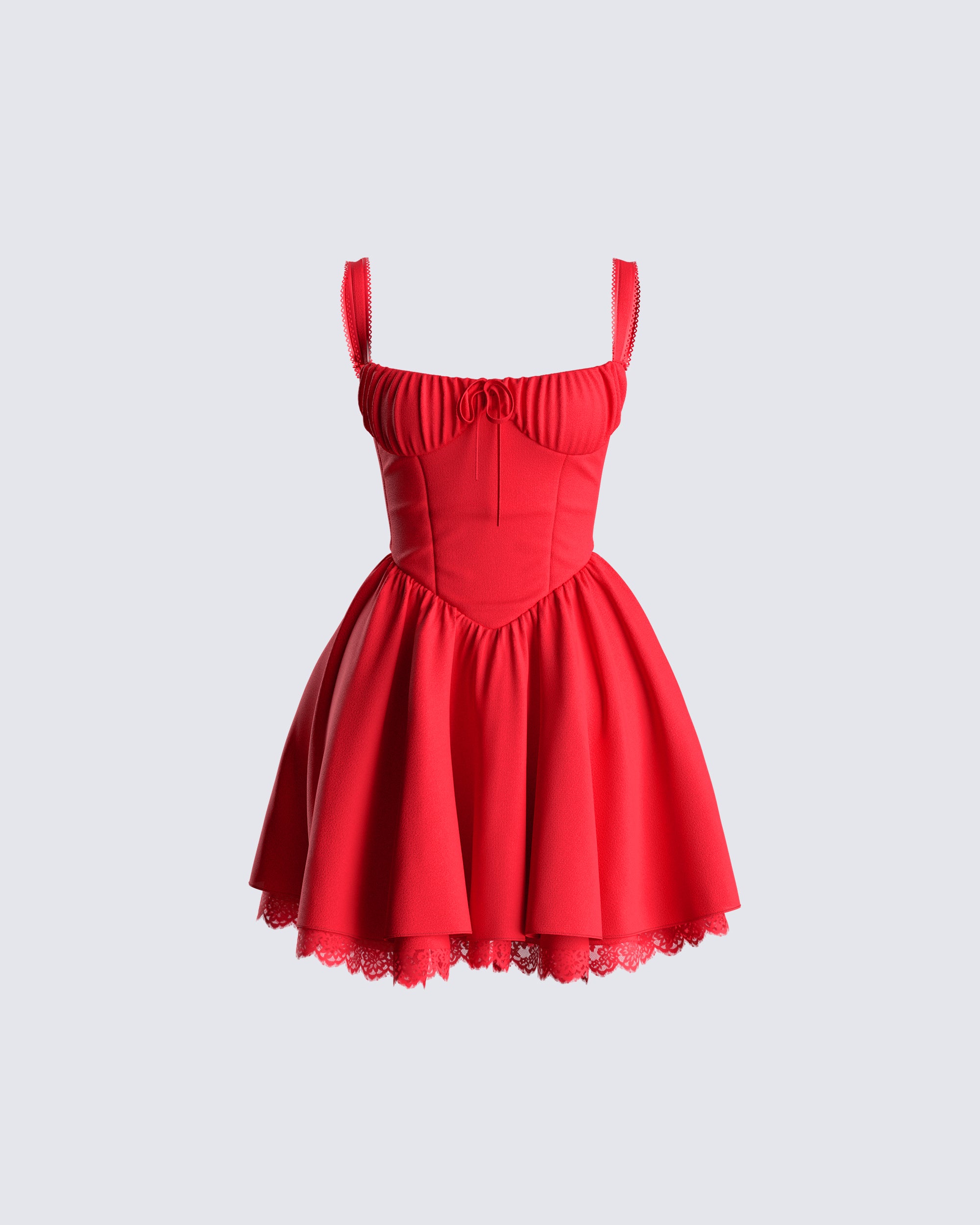 Red Cotton Mini Dress - Corset Bodice Fit and Flare FINESSE Red Cotton Mini Dress - Corset Bodice Fit and Flare FINESSE
