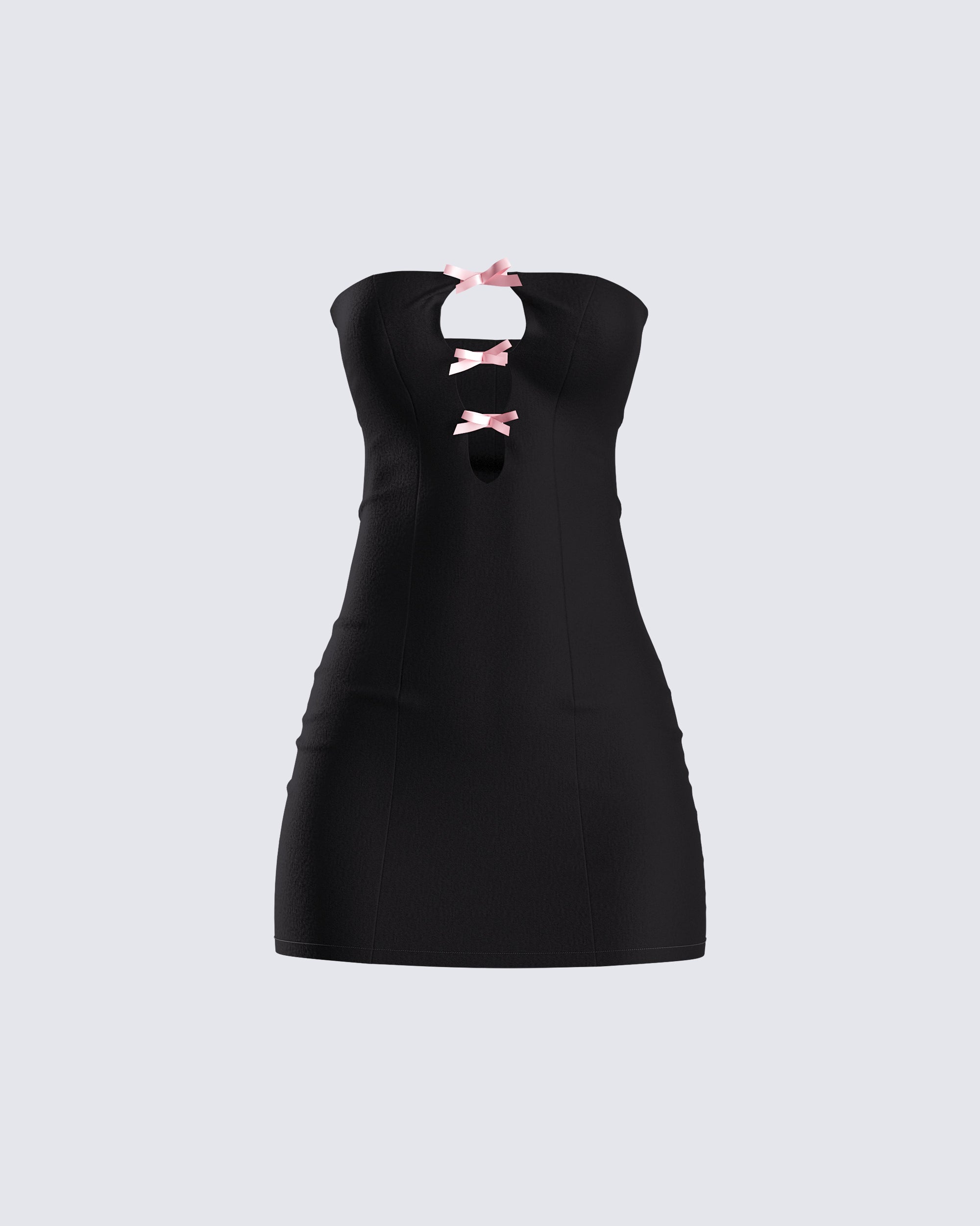 Black Strapless Mini Dress - Pink Bow Details Party XL Black Strapless Mini Dress - Pink Bow Details Party XL