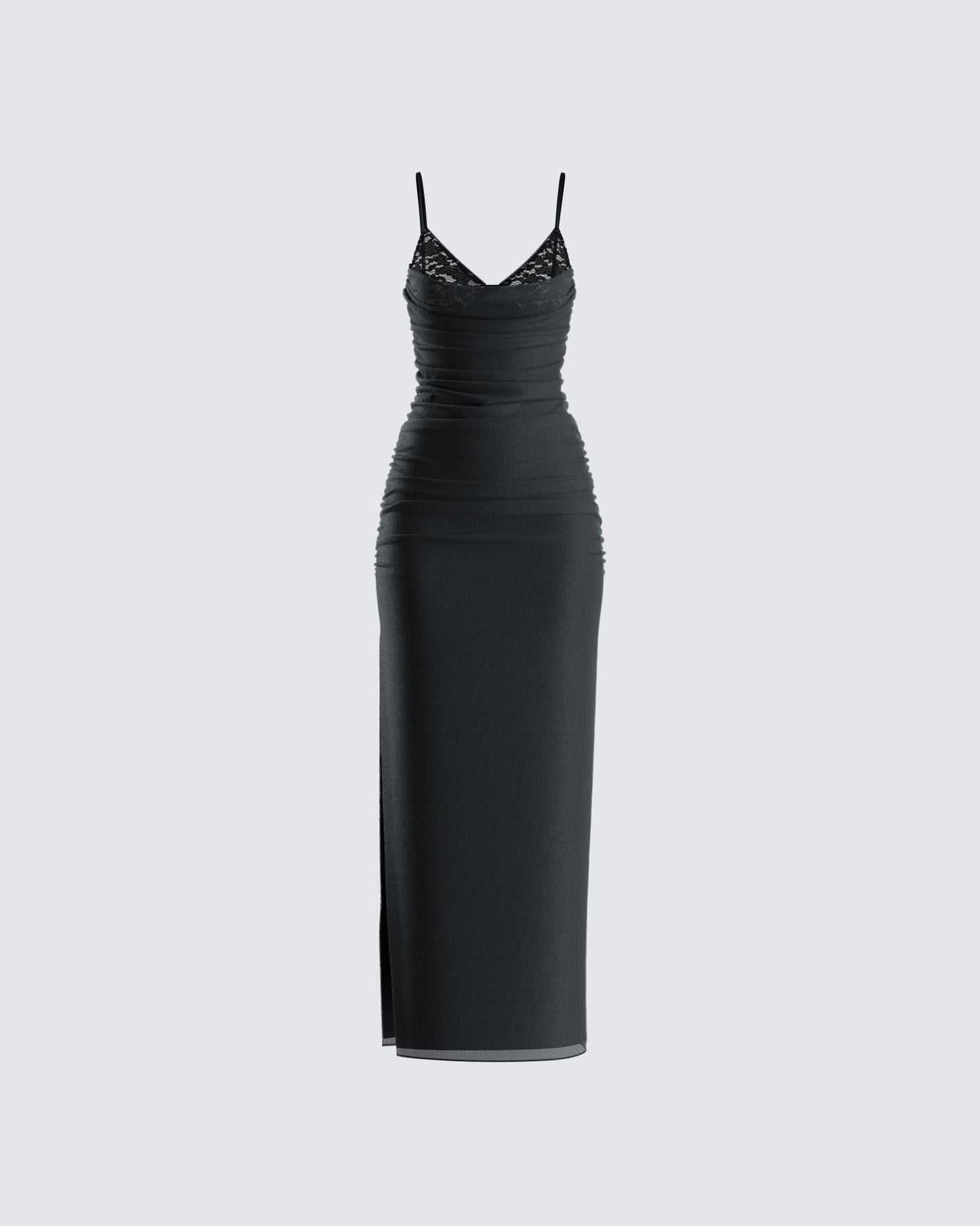 Yan Black Lace Maxi Corset Dress 3d product front