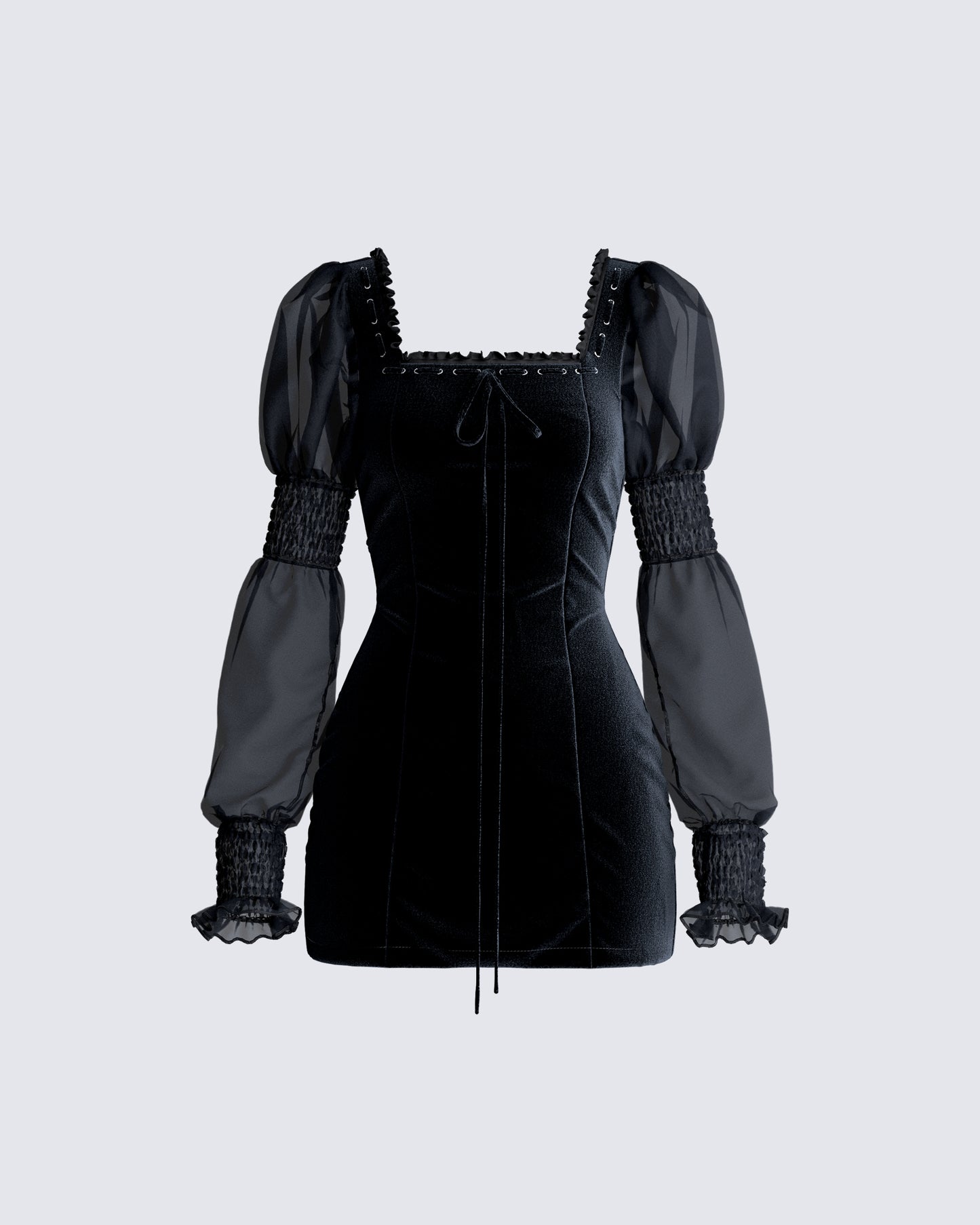 Anja Black Velvet Mini Dress 3d product front