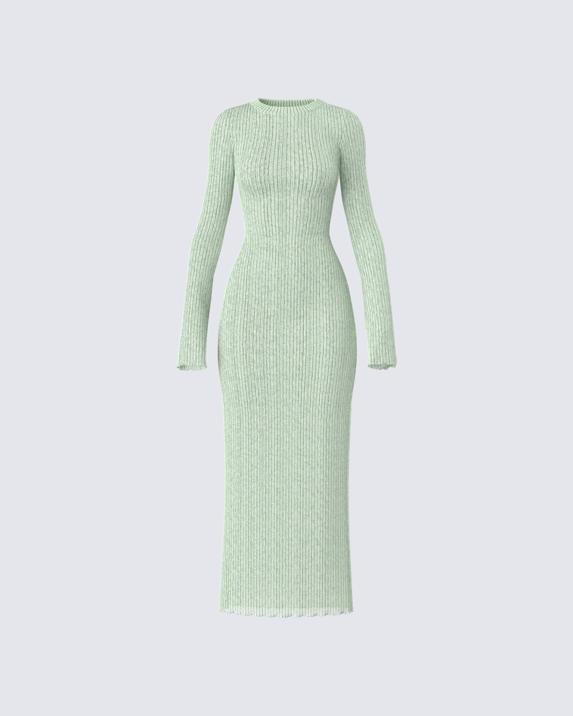 Green Ribbed Midi Dress - Long Sleeve Bodycon Knit FINESSE Green Ribbed Midi Dress - Long Sleeve Bodycon Knit FINESSE