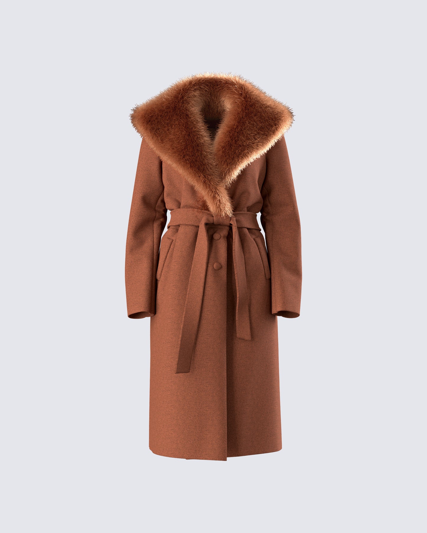 Hala Brown Faux Fur Trim Coat product front