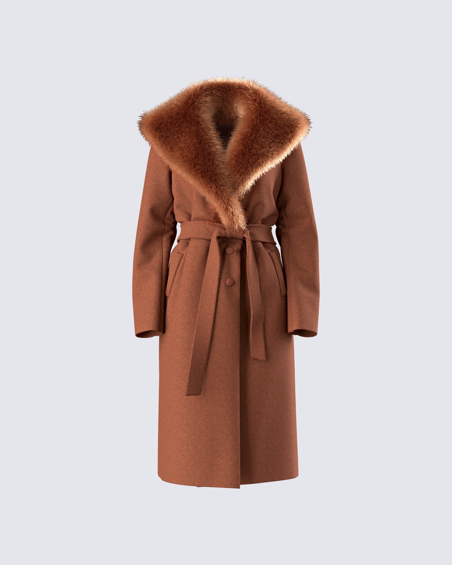 Hala Brown Faux Fur Trim Coat