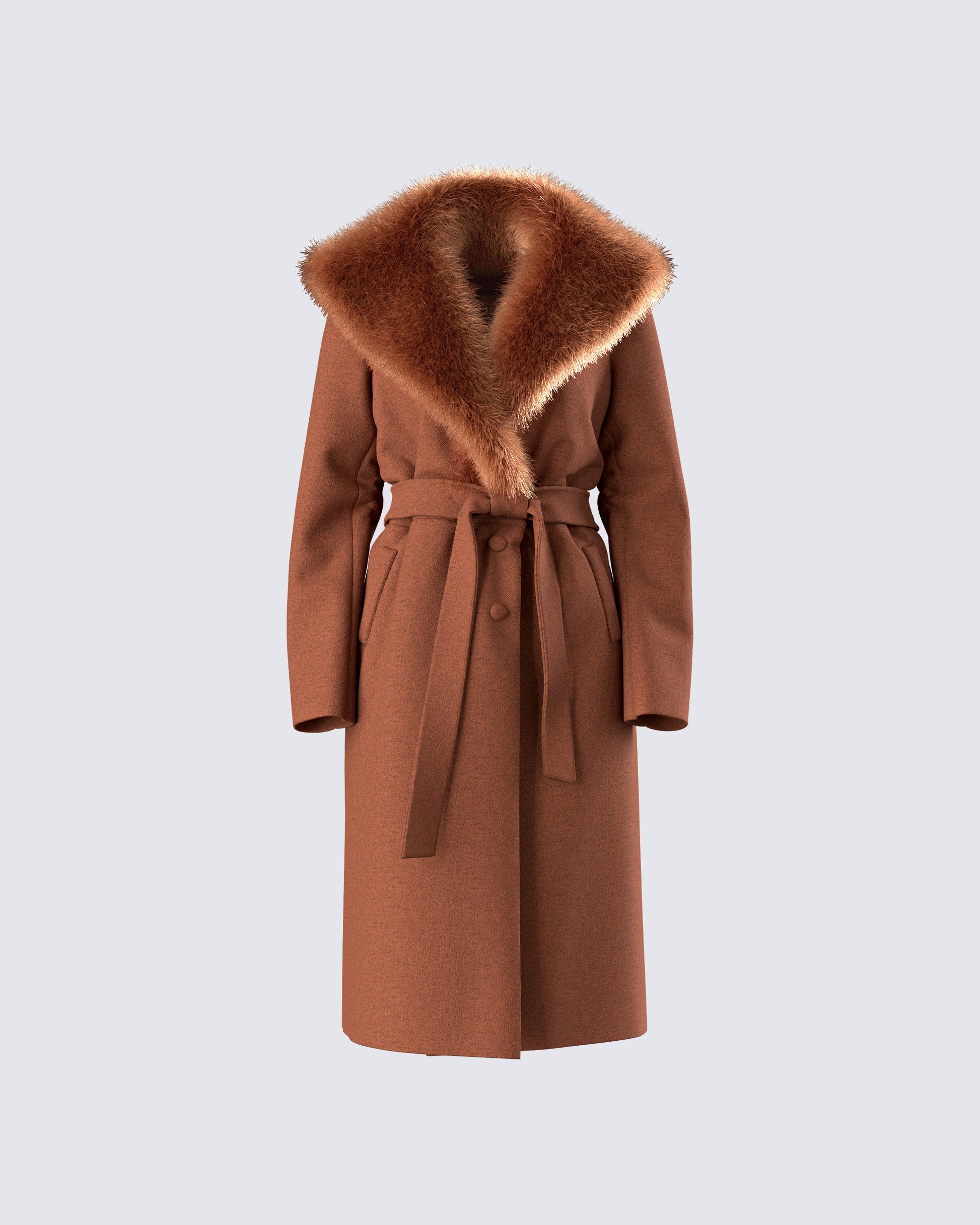 Hala Brown Faux Fur Trim Coat product front