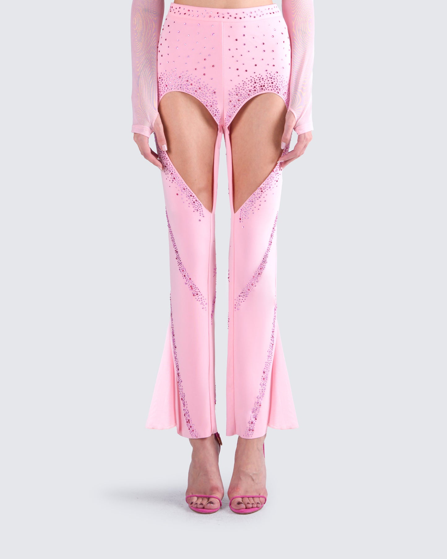 Delisa Pink Rhinestone Pant model front