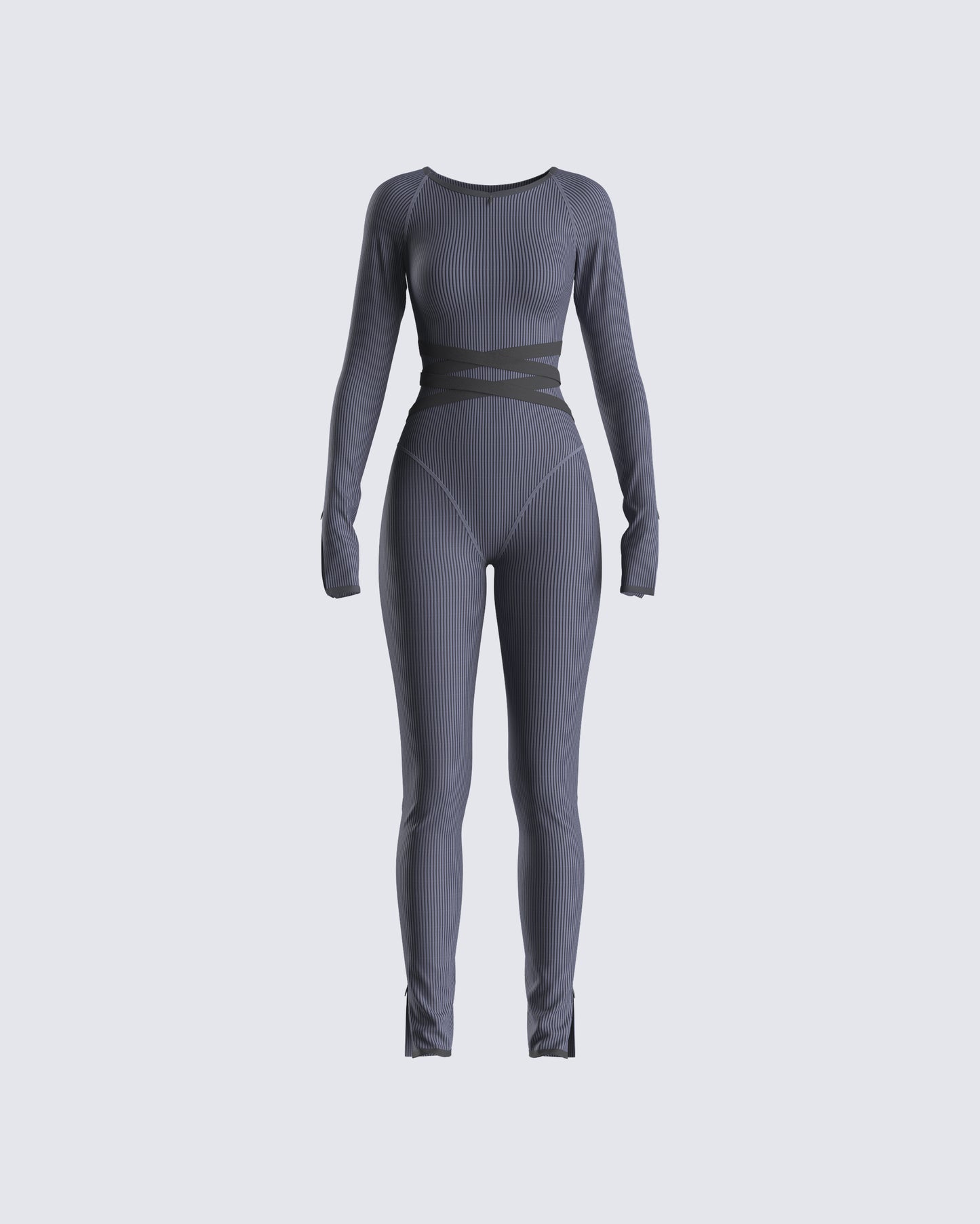 Vilma Grey Rib Zip Jumpsuit 3d product front
