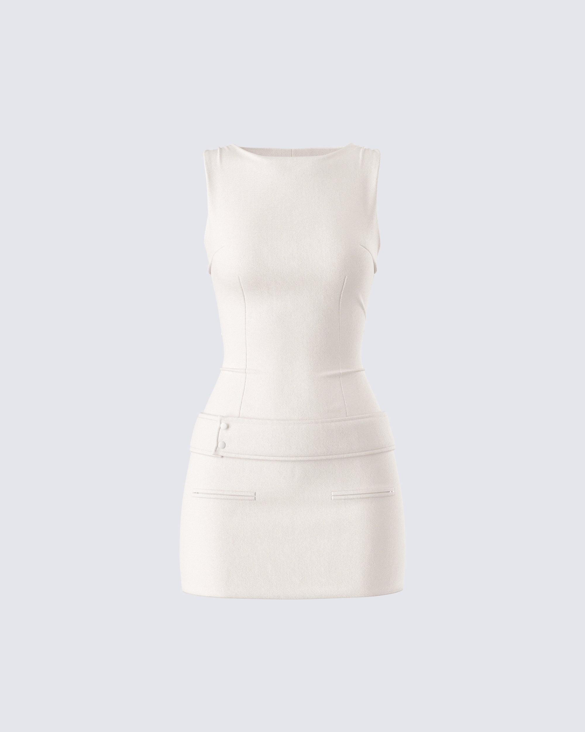 Ivory Mini Dress - Belted Waist Sleeveless FINESSE Ivory Mini Dress - Belted Waist Sleeveless FINESSE