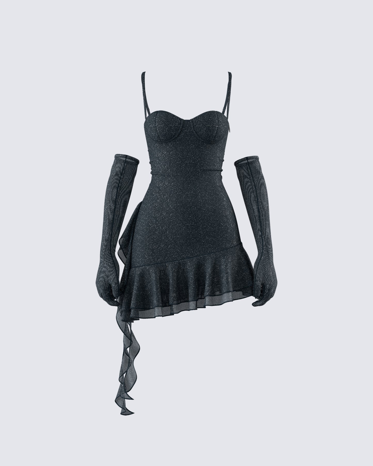 Anyssa Black Shimmer Mini Dress And Gloves product front