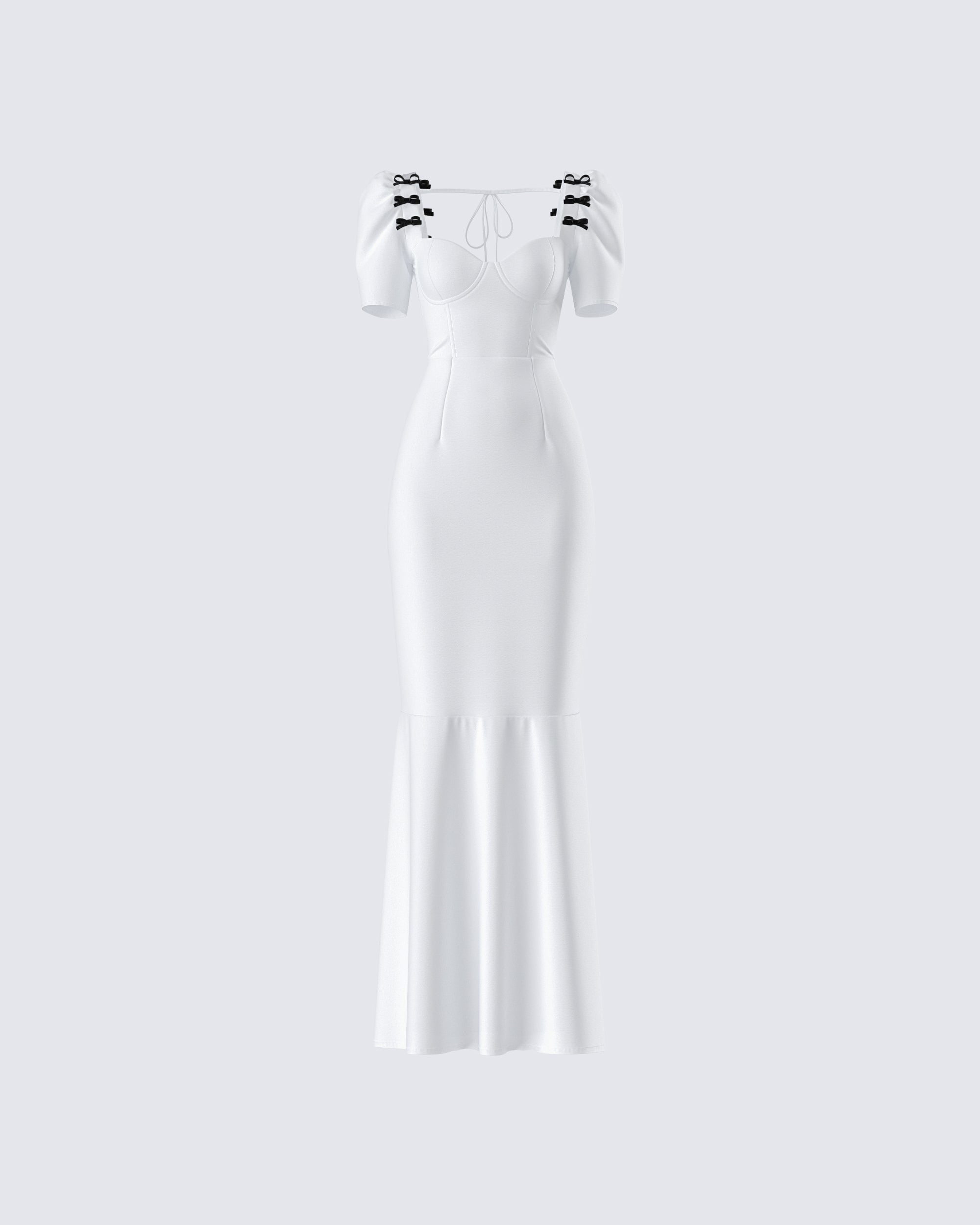 White Maxi Dress - Puff Sleeve Sweetheart Mermaid FINESSE White Maxi Dress - Puff Sleeve Sweetheart Mermaid FINESSE