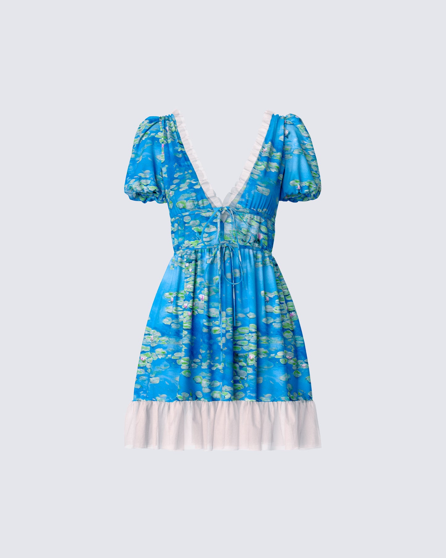 Lacey Blue Water Lilies Print Mini Dress product front