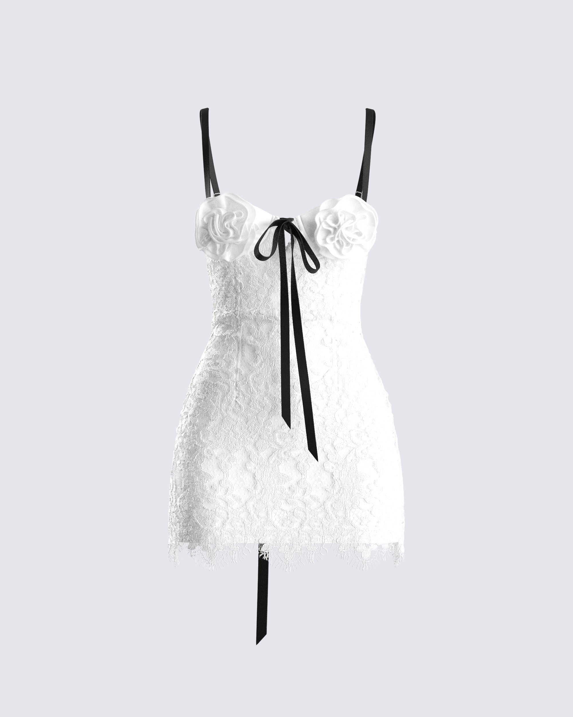 Daisy White Lace Floral Mini Dress Daisy White Lace Floral Mini Dress