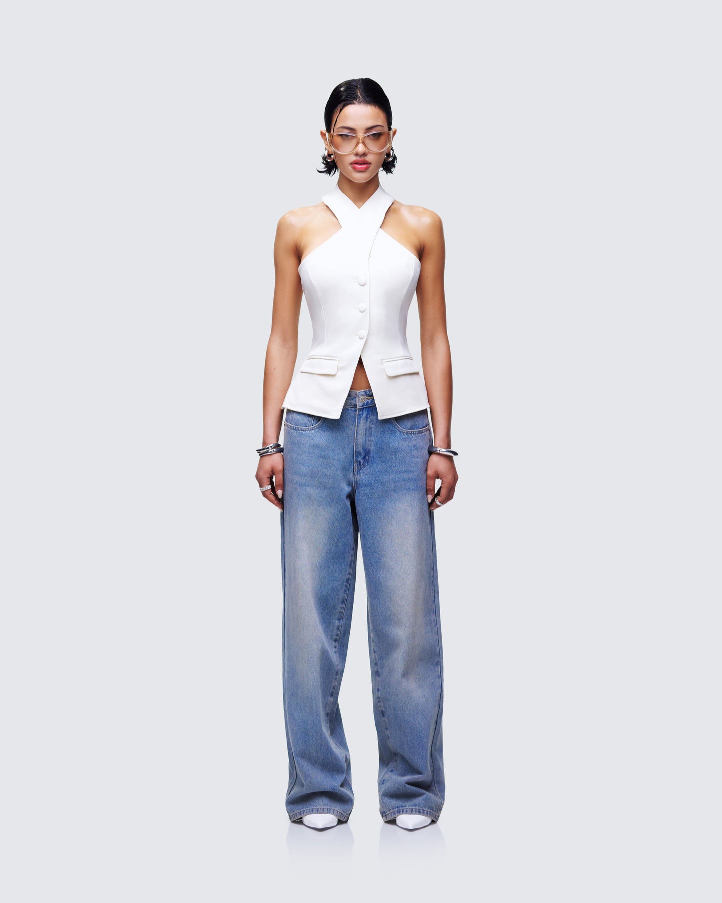 Elina Denim Set model front
