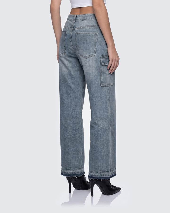 Stems Blue Cargo Boyfriend Low Waist Jean