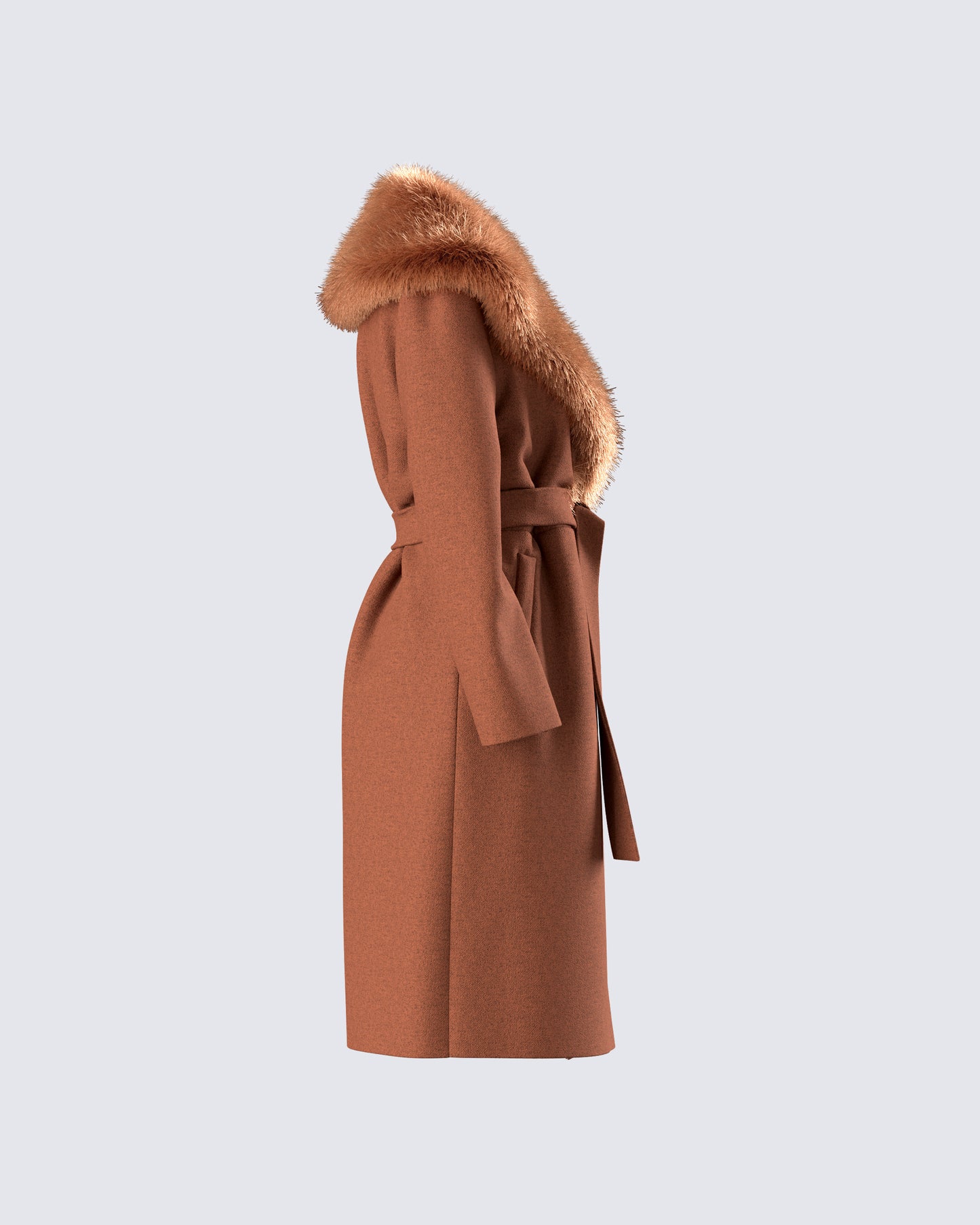 Hala Brown Faux Fur Trim Coat