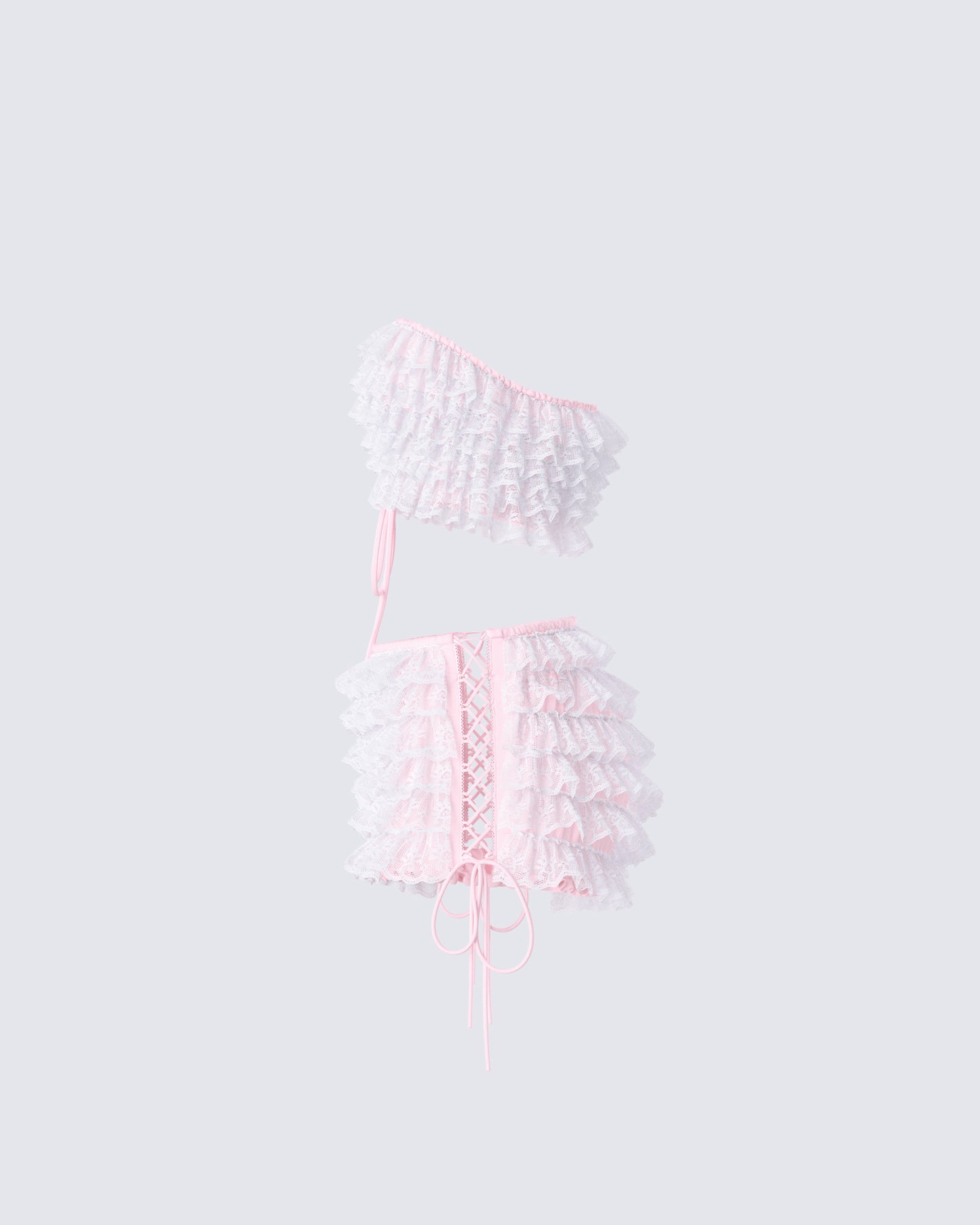 Hali Pink Lace Up Ruffle Set