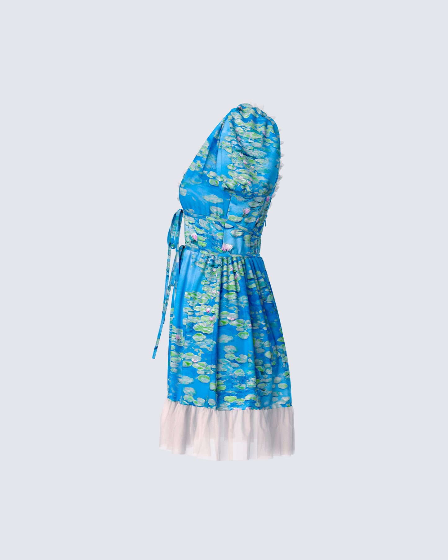Lacey Blue Water Lilies Print Mini Dress