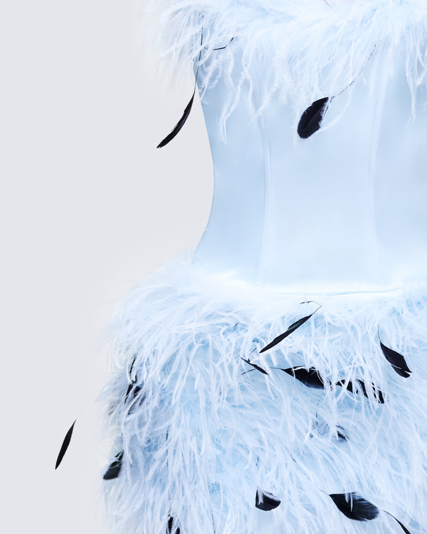 Meadow Blue Feather Backless Mini Dress