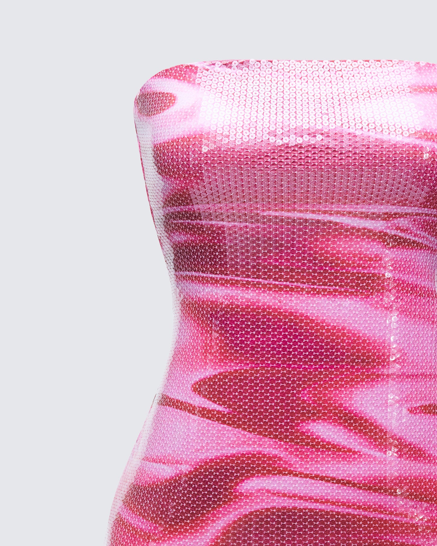Magali Pink Printed Sequin Strapless Dress