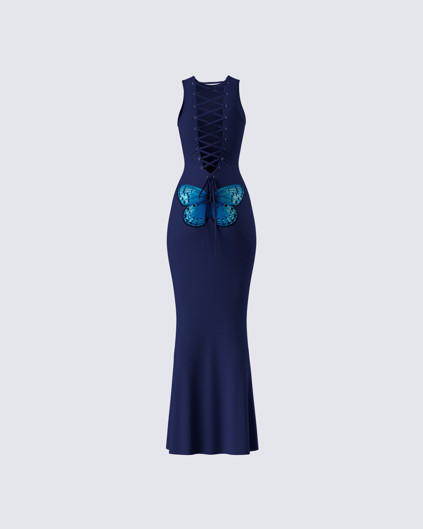 Kinny Navy Butterfly Print Maxi Dress