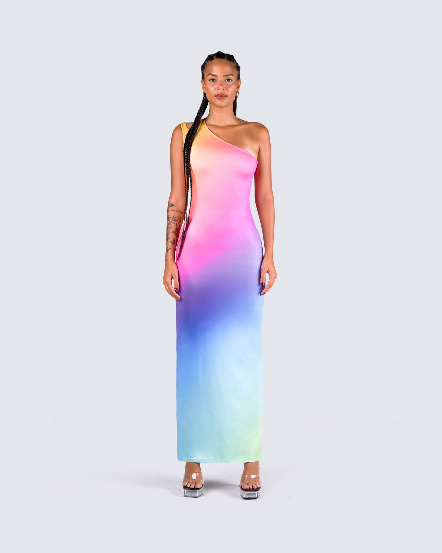 Elysia Multi One Shoulder Dress model front