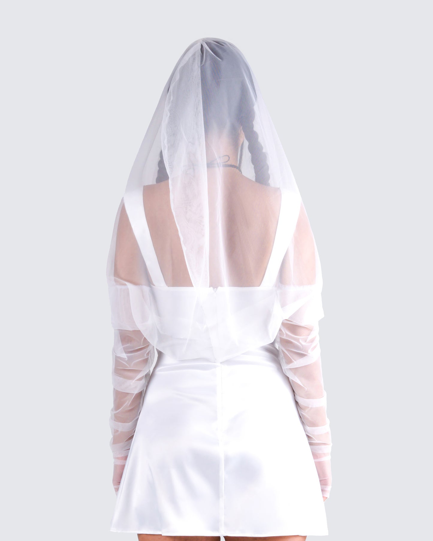 Alexa White Gauze Hooded Shrug