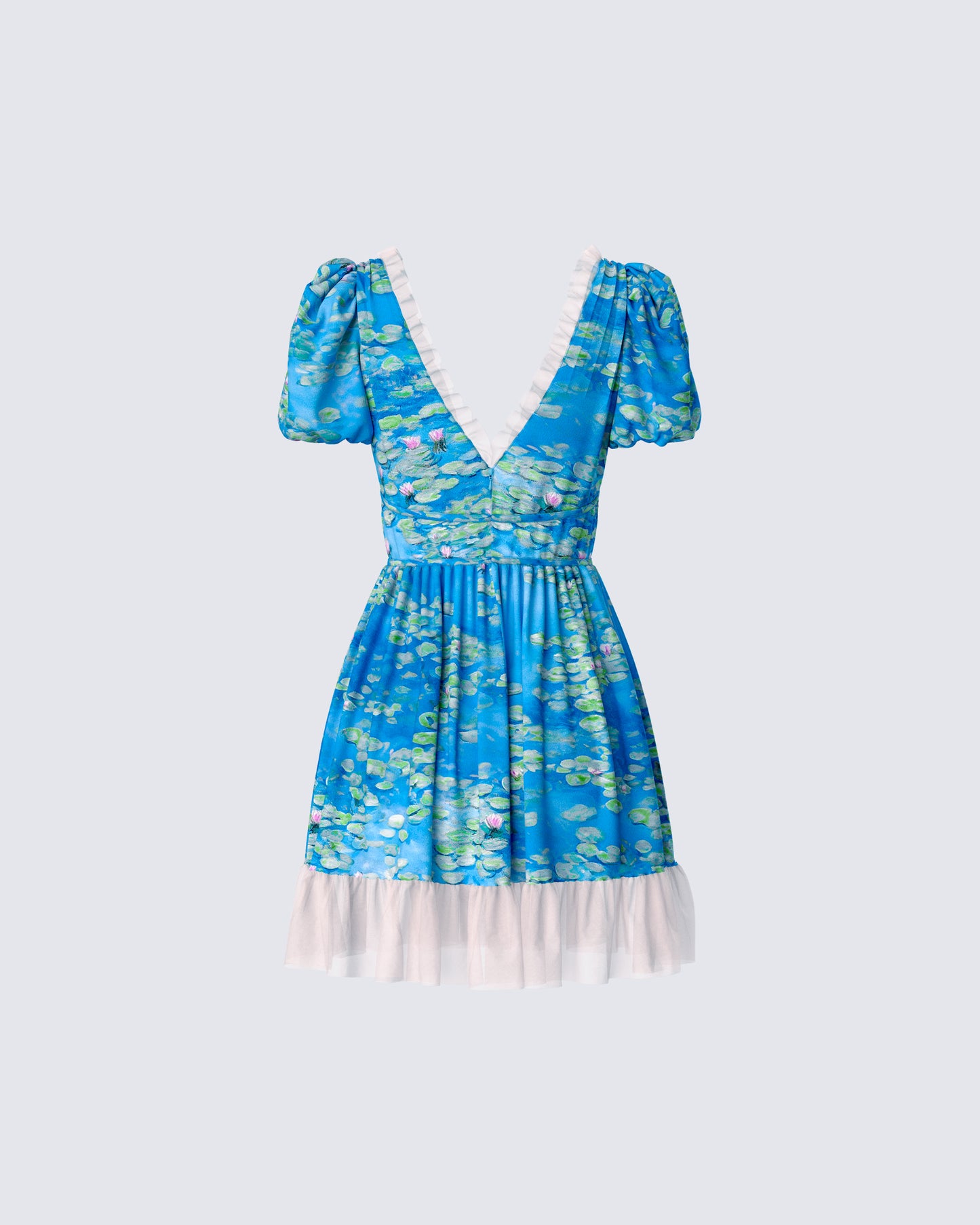 Lacey Blue Water Lilies Print Mini Dress