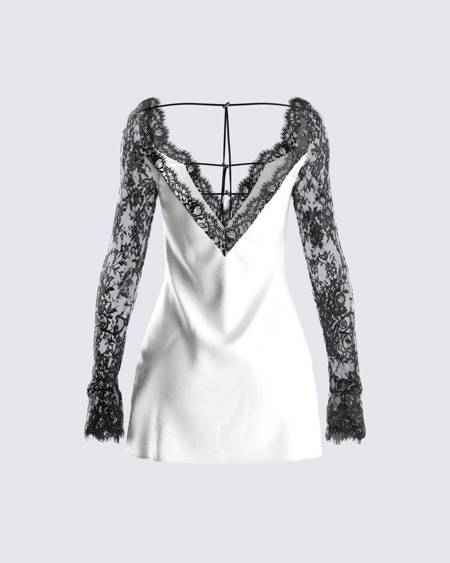 Minnie White Satin Lace Trim Dress