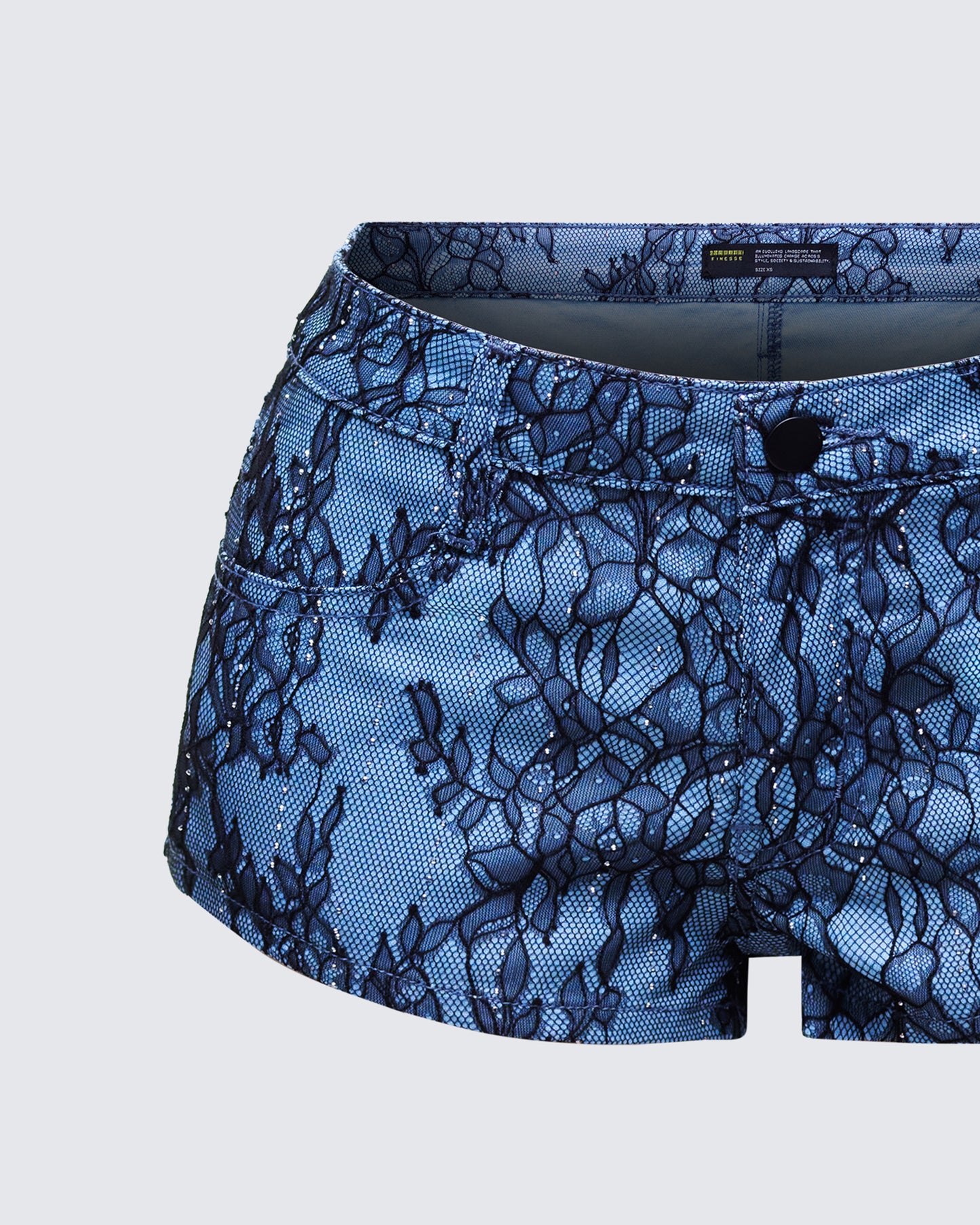 Meili Blue Fused Lace Mini Shorts