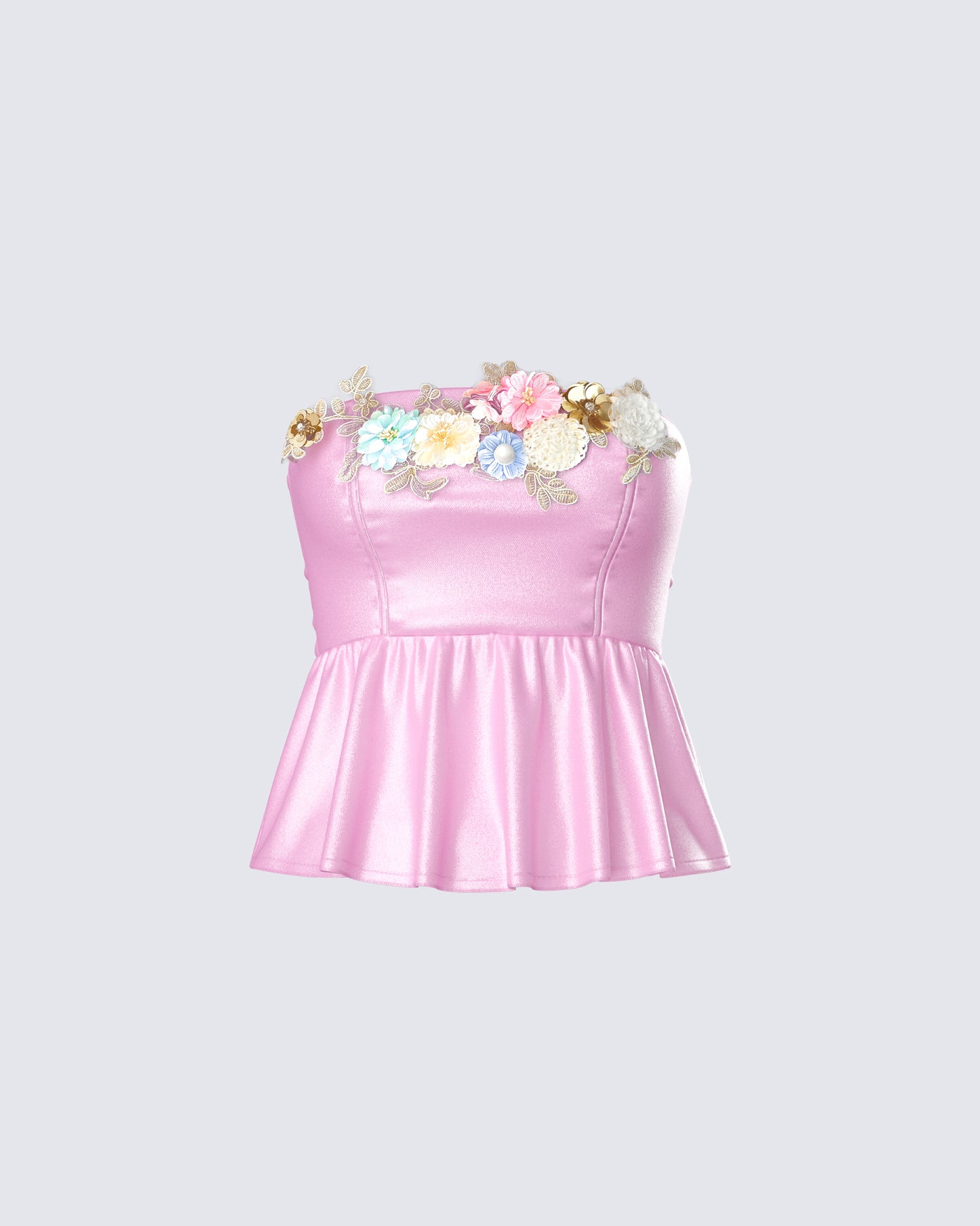 Nora Pink Floral Strapless Peplum Top product front