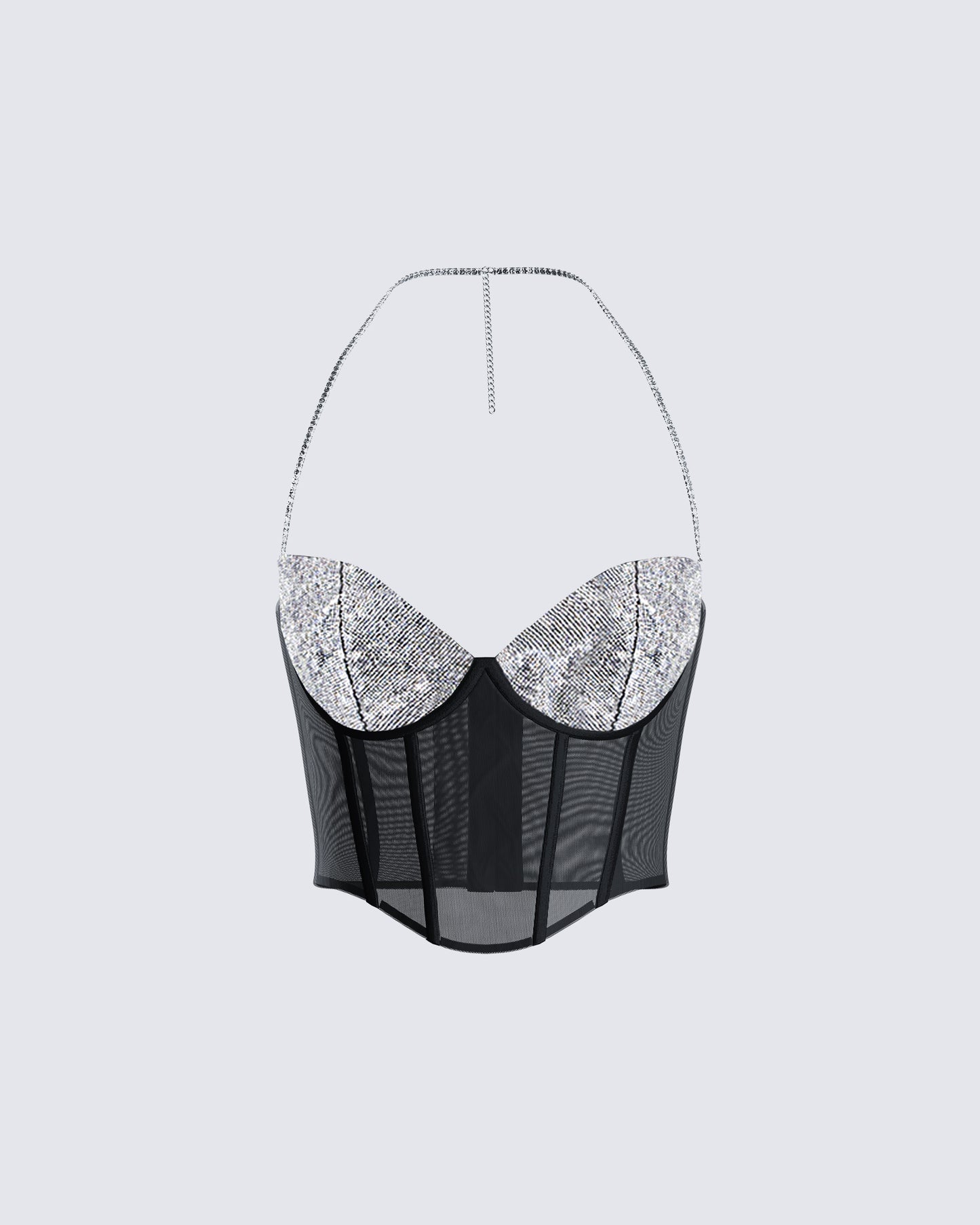 Aela Black Rhinestone Corset Top 3d product front