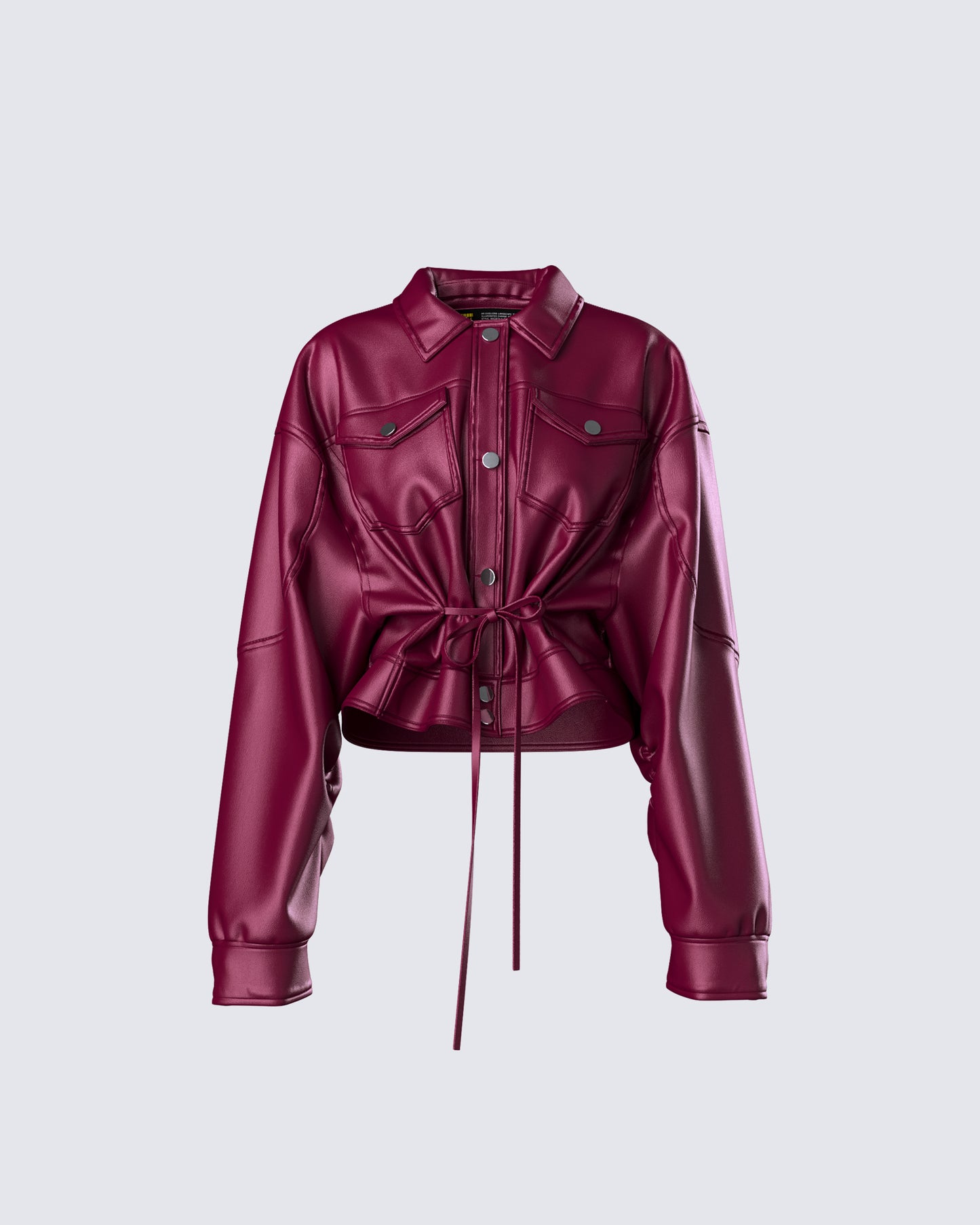 Zui Maroon Vegan Leather Oversized Cropped Jacket