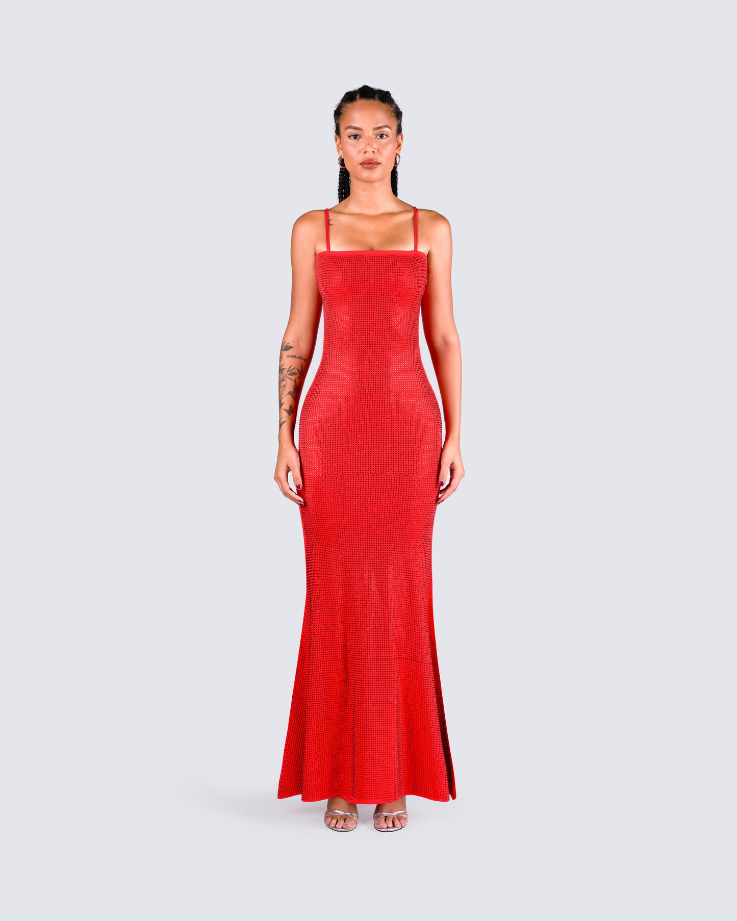 Numa Red Rhinestone Gown model front